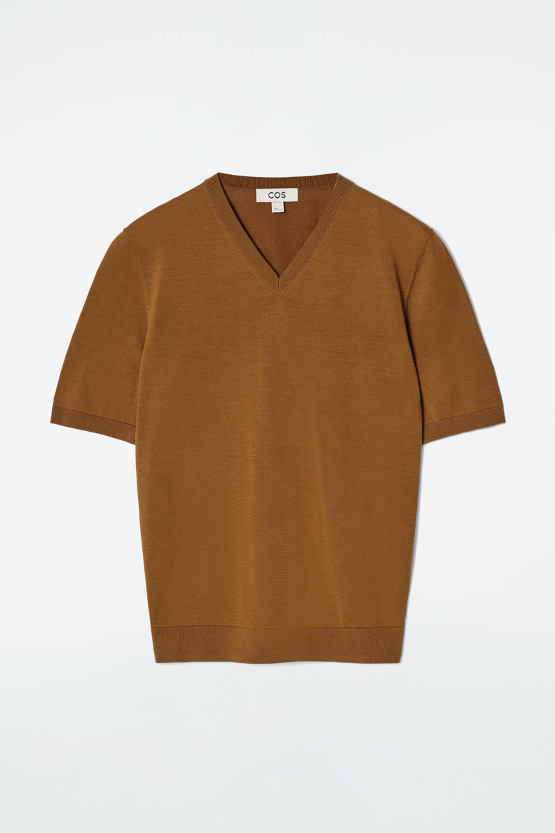 Knitted Cotton V-Neck T-Shirt
