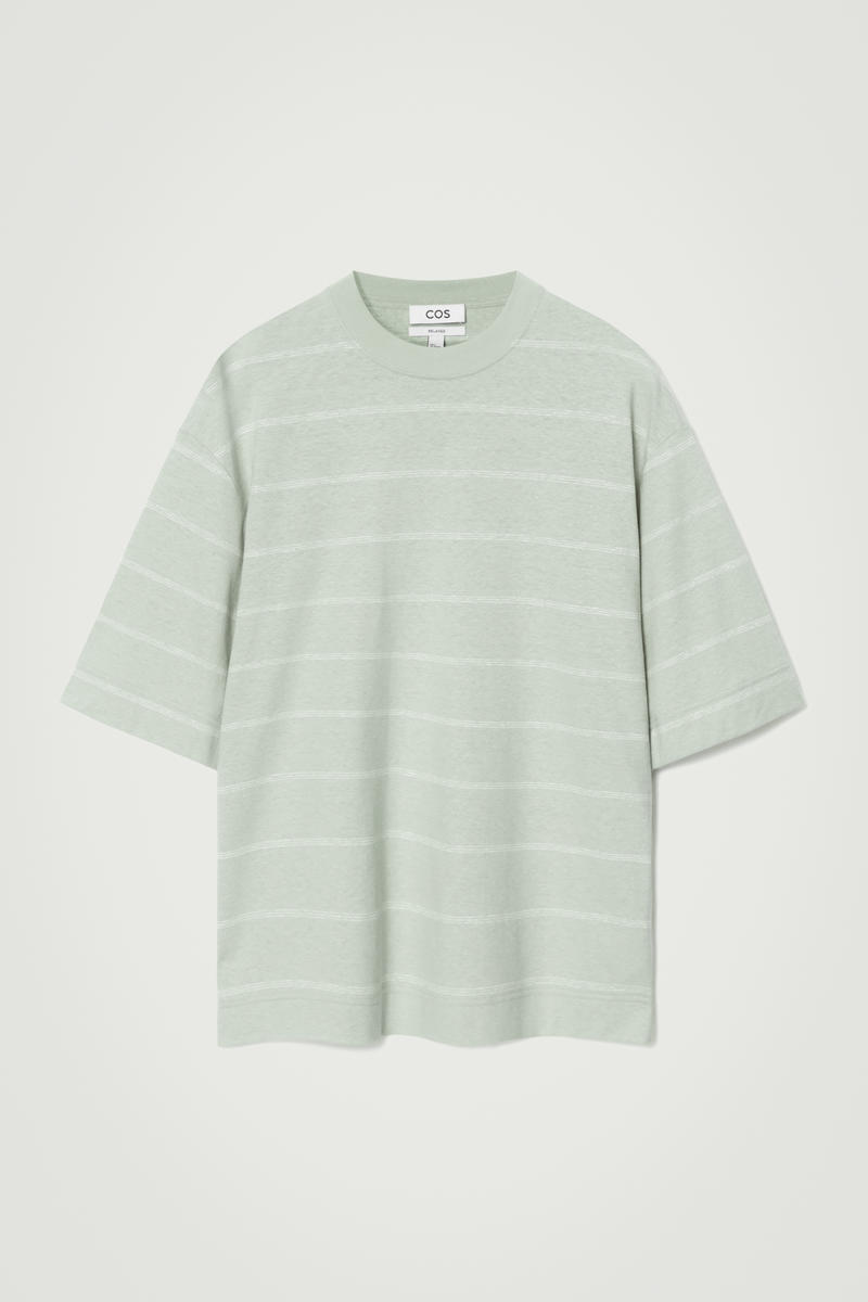 Relaxed Striped Hemp-Jersey T-Shirt in Turquoise