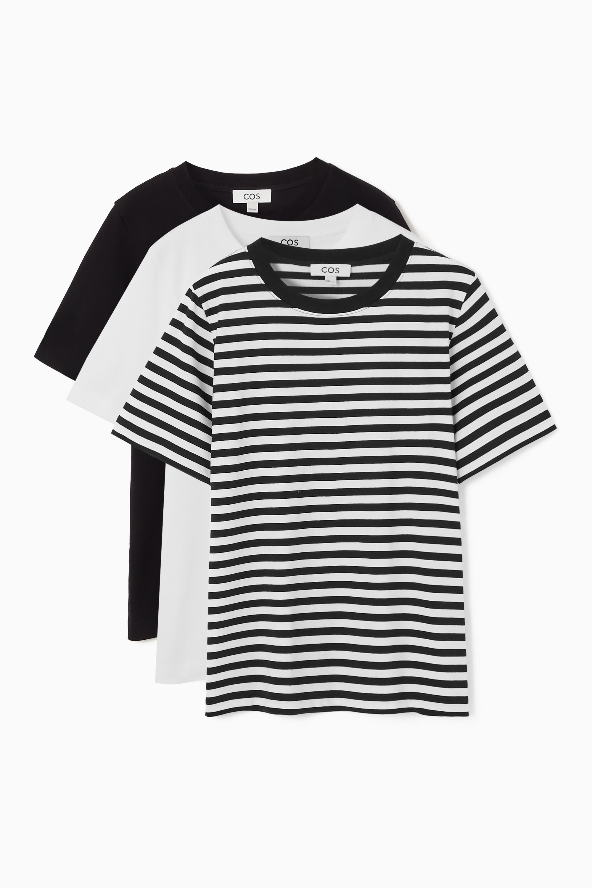 【LOW CLASSIC】25SS/韓国人気/送料関税込 ★PE T-SHIRT★3COLOR 3-PACK 24/7 REGULAR T-SHIRTS - BLACK / WHITE / STRIPED | COS
