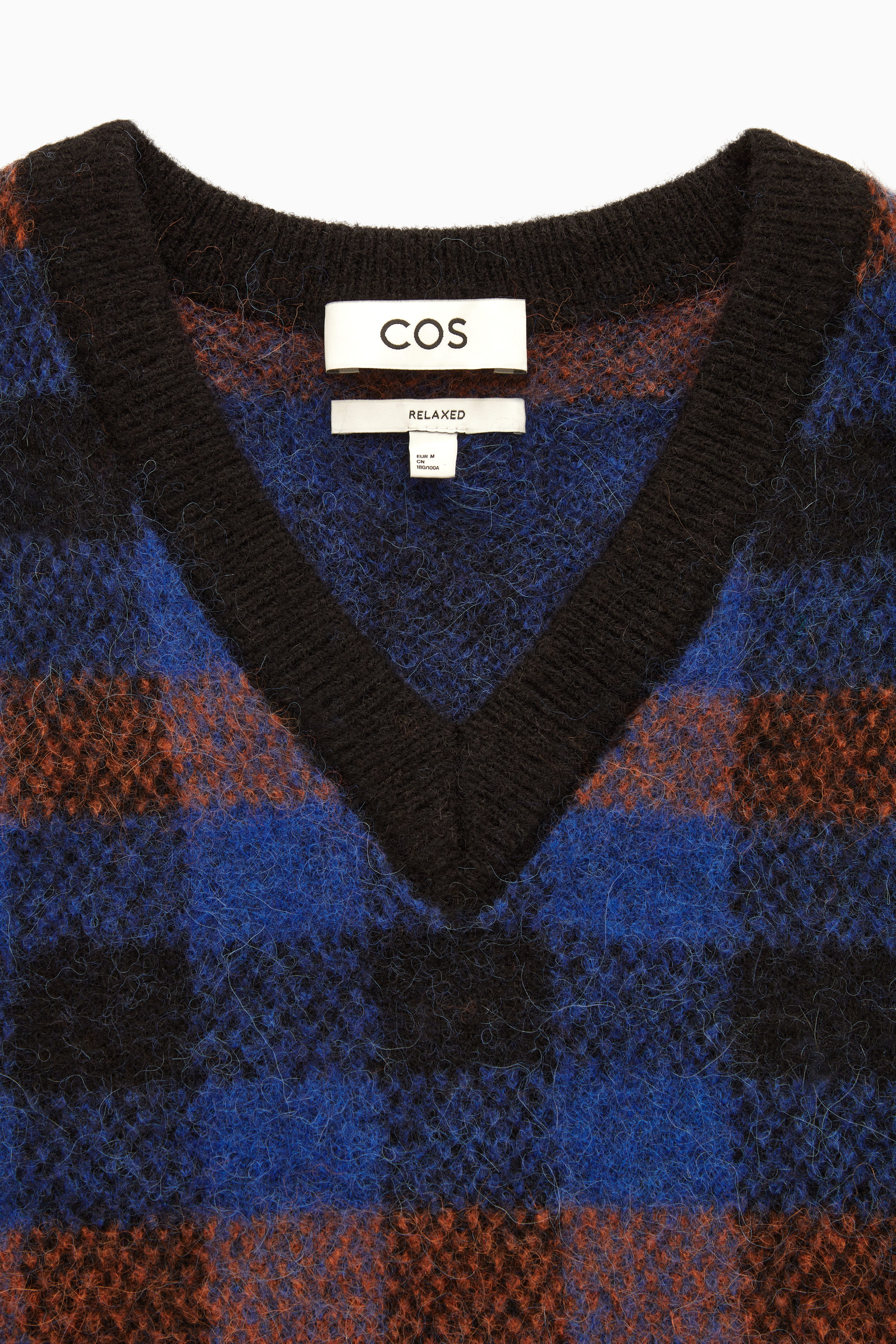 Relaxed-fit checked v-neck jumper - DARK BLUE - men | COS AU