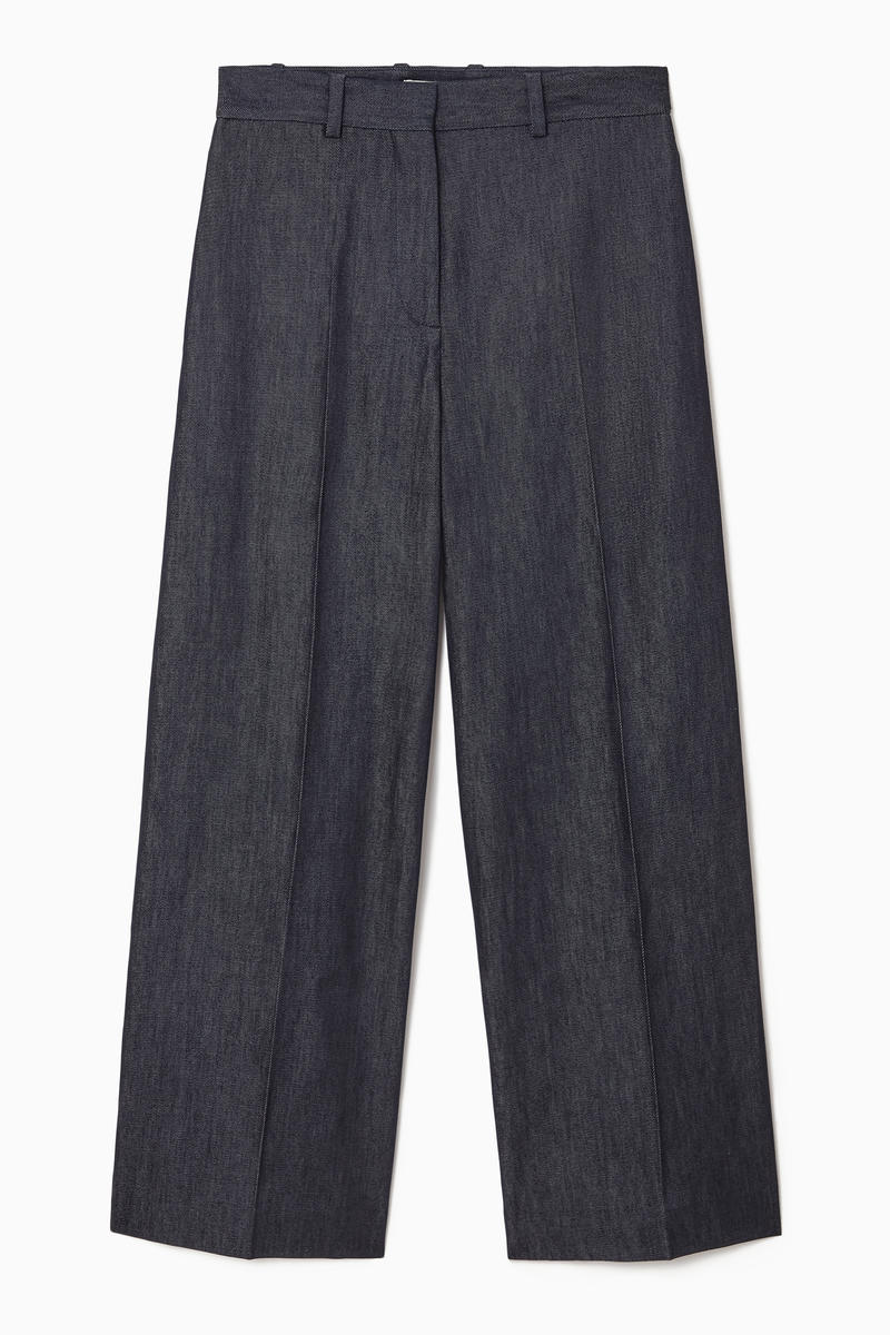 Tailored Wide-Leg Denim Trousers in Blue