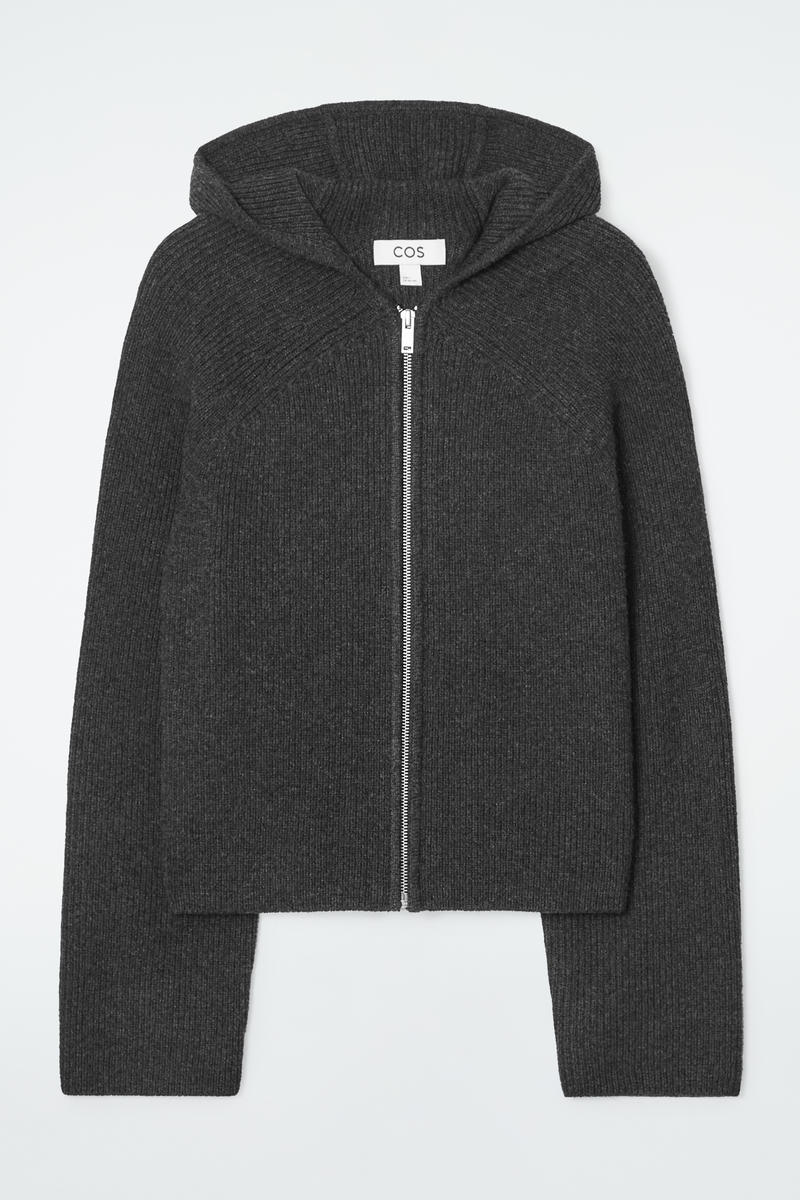 Ribbed Merino Wool Hooded Jacket