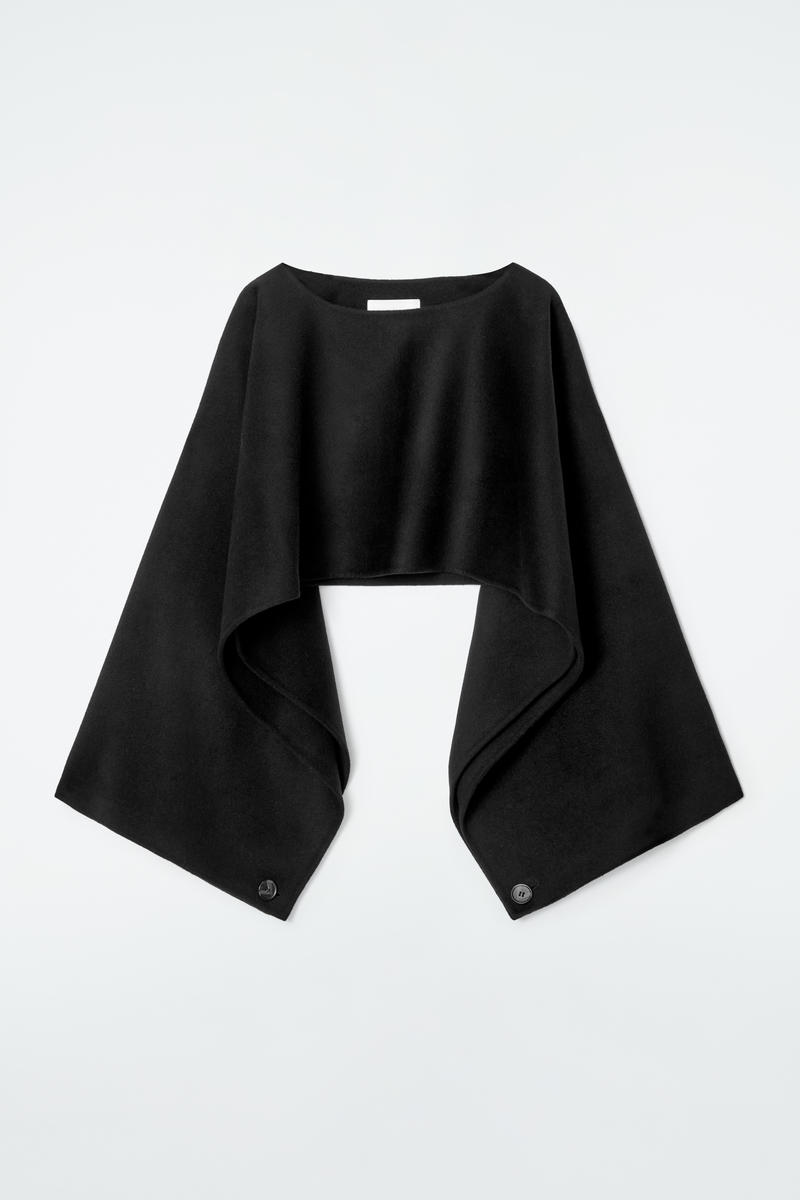 Cos Double-faced Wool Hybrid Cape In Black