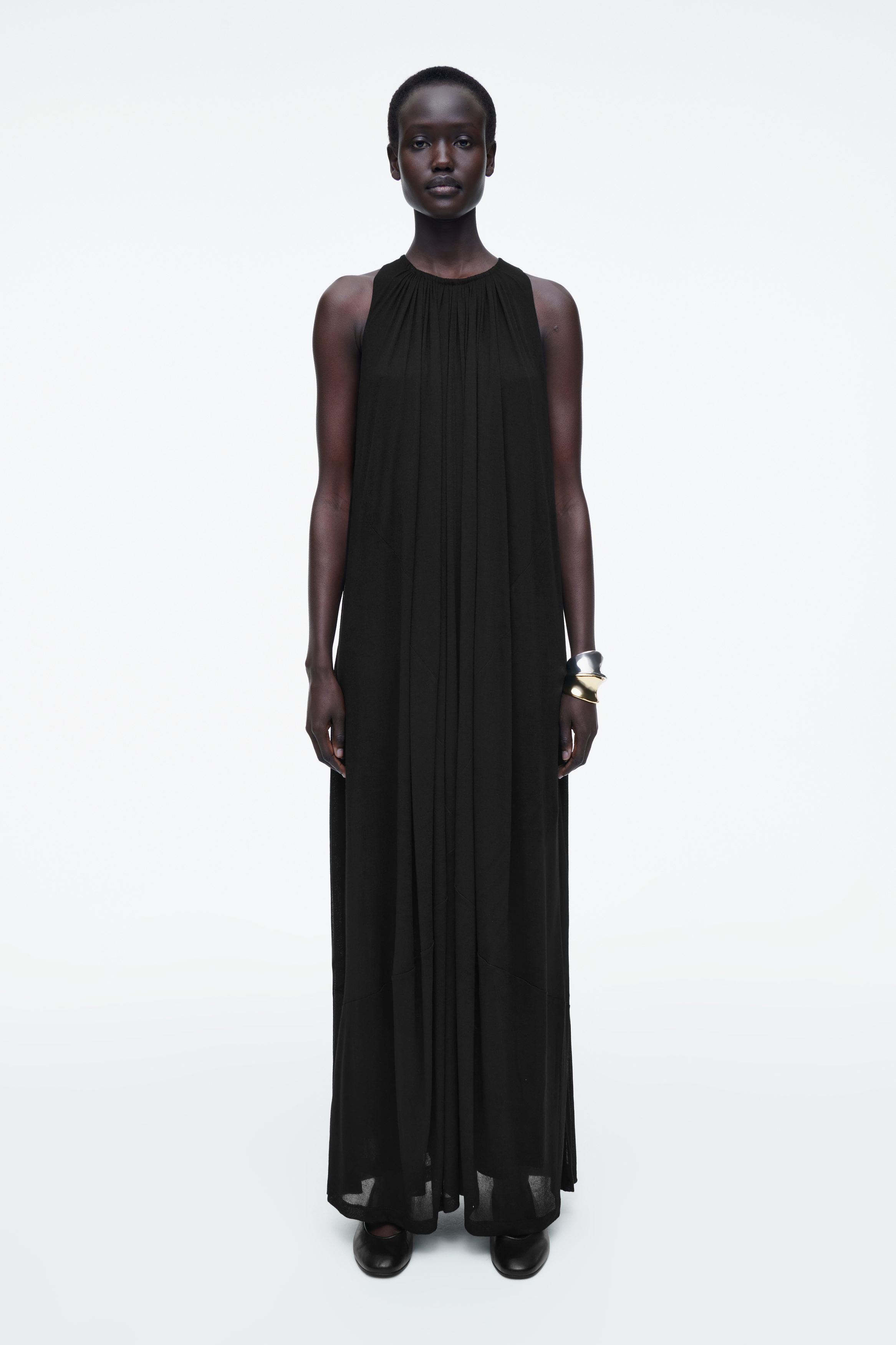 GATHERED HALTERNECK MAXI DRESS