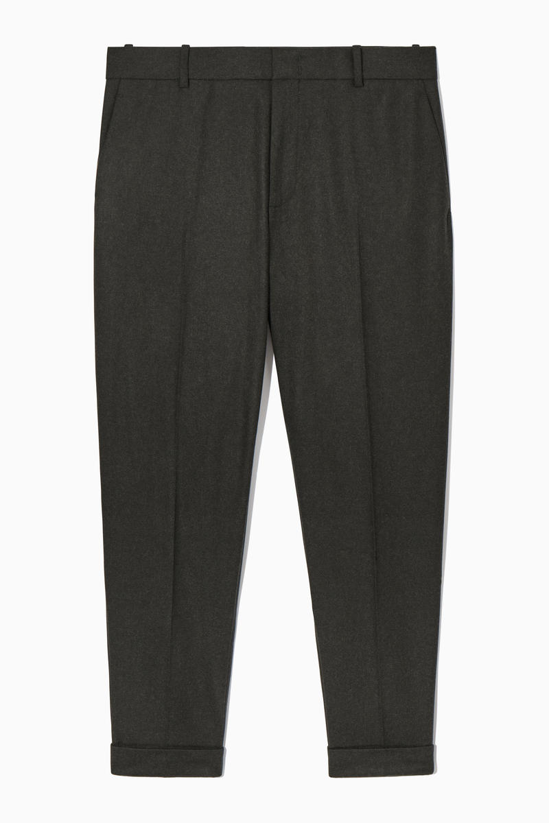 Turn-Up Tapered Wool Trousers in Green