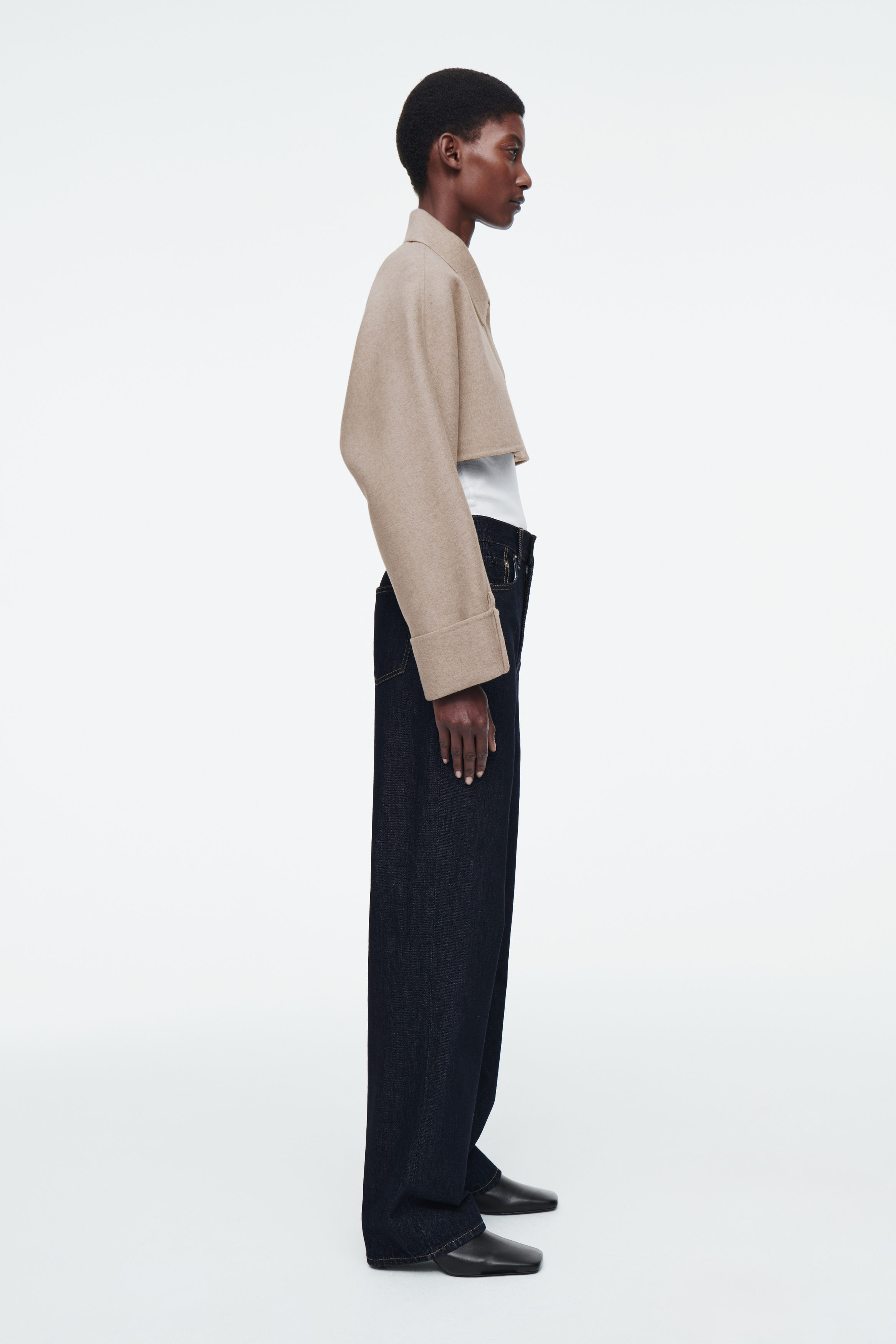CROPPED DOUBLE-FACED WOOL JACKET - BEIGE CROPPED DOUBLE-FACED WOOL JACKET - BEIGE