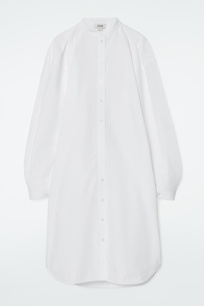 Grandad-Collar Midi Shirt Dress