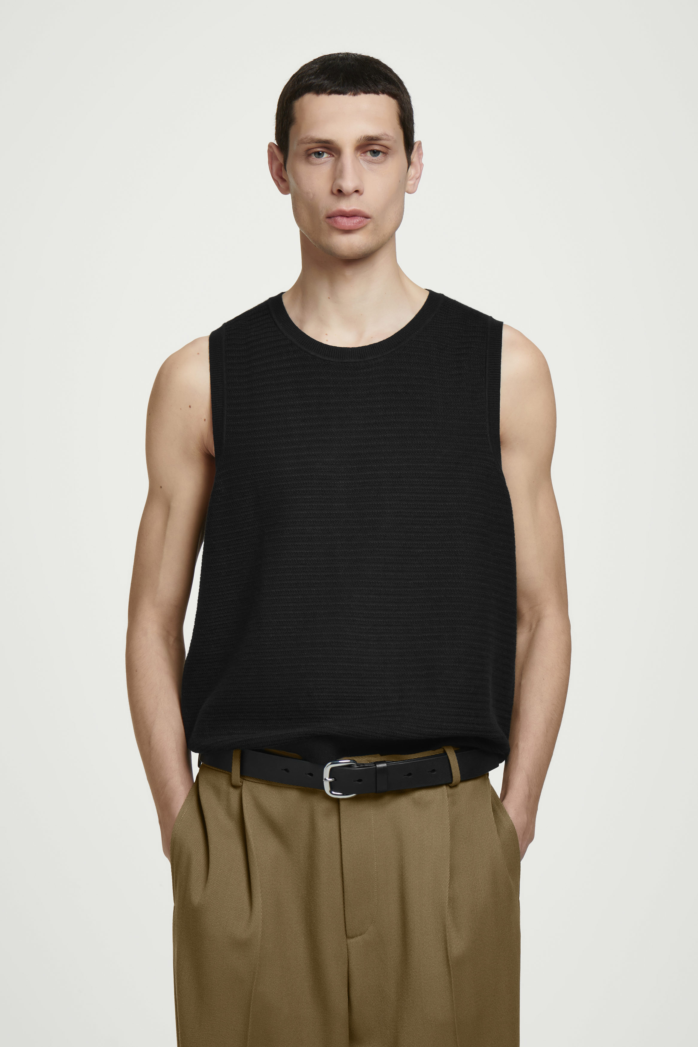 TEXTURED KNITTED COTTON TANK TOP