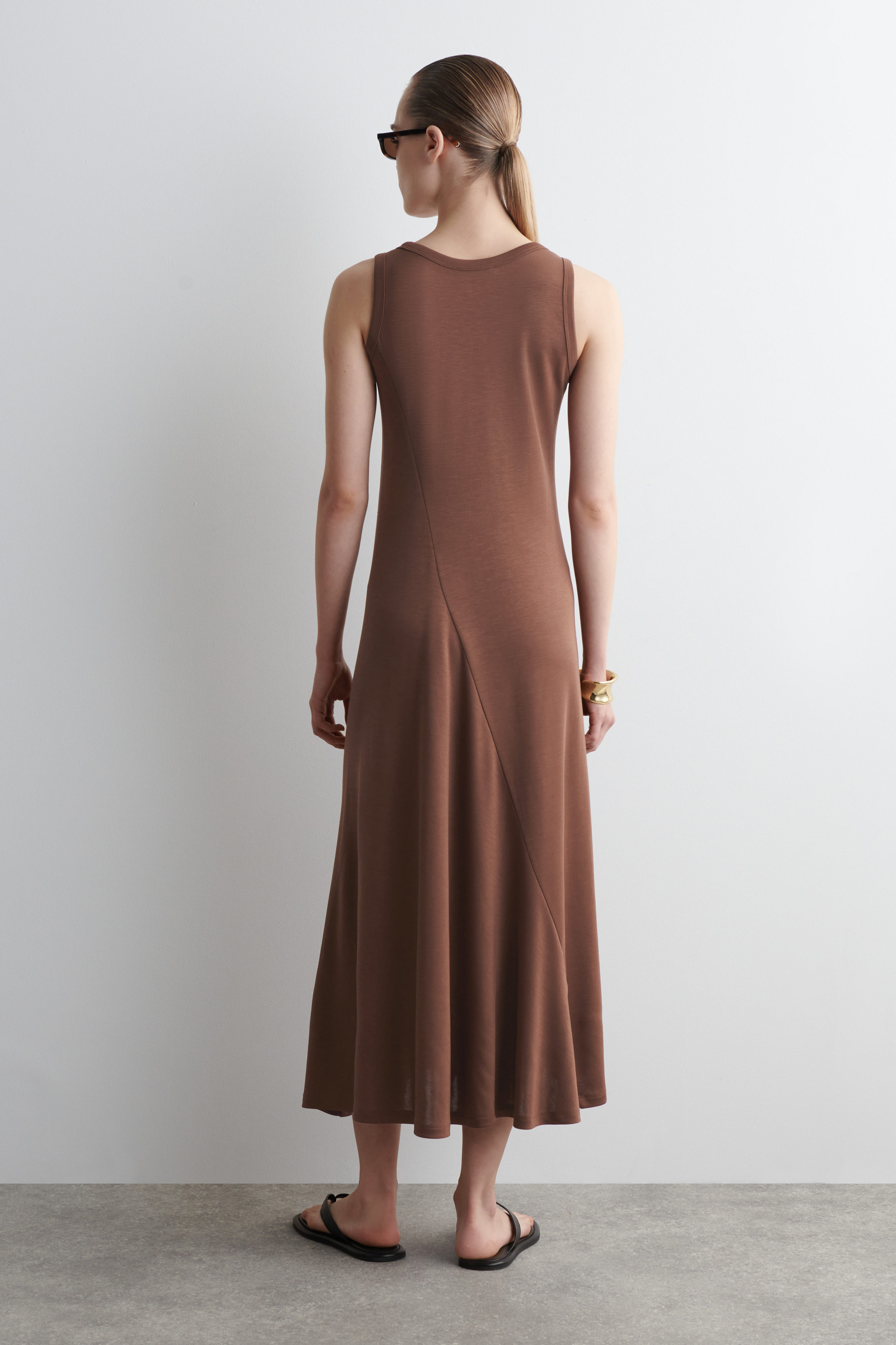 ASYMMETRIC JERSEY MIDI DRESS - BROWN | COS