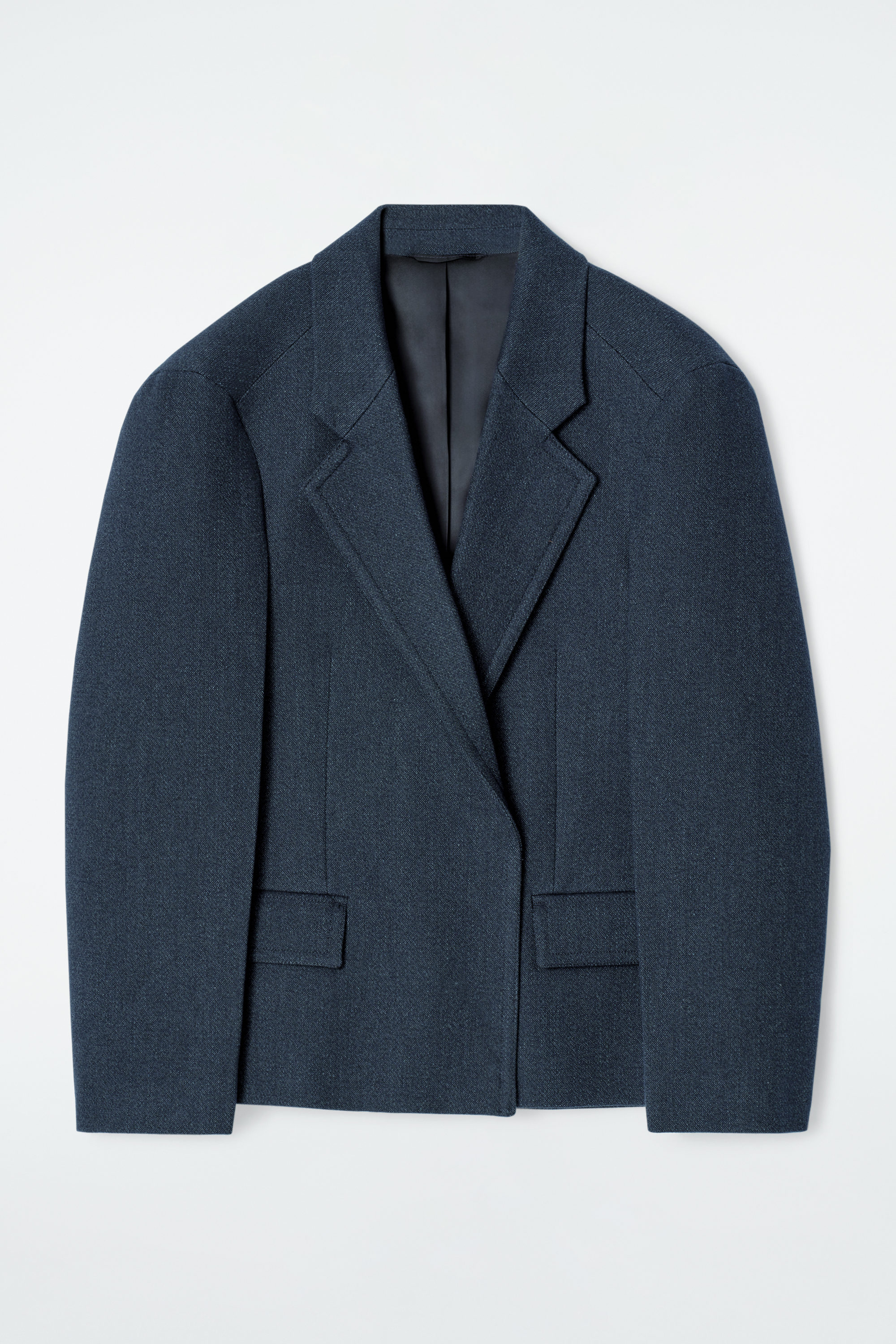 OVERSIZED EXAGGERATED-SHOULDER DENIM-LOOK BLAZER - DARK BLUE