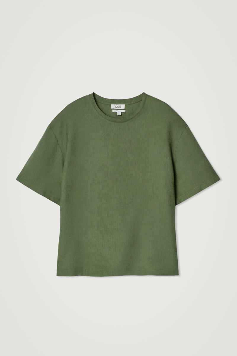 Cos Relaxed Woven Linen T-shirt In Green