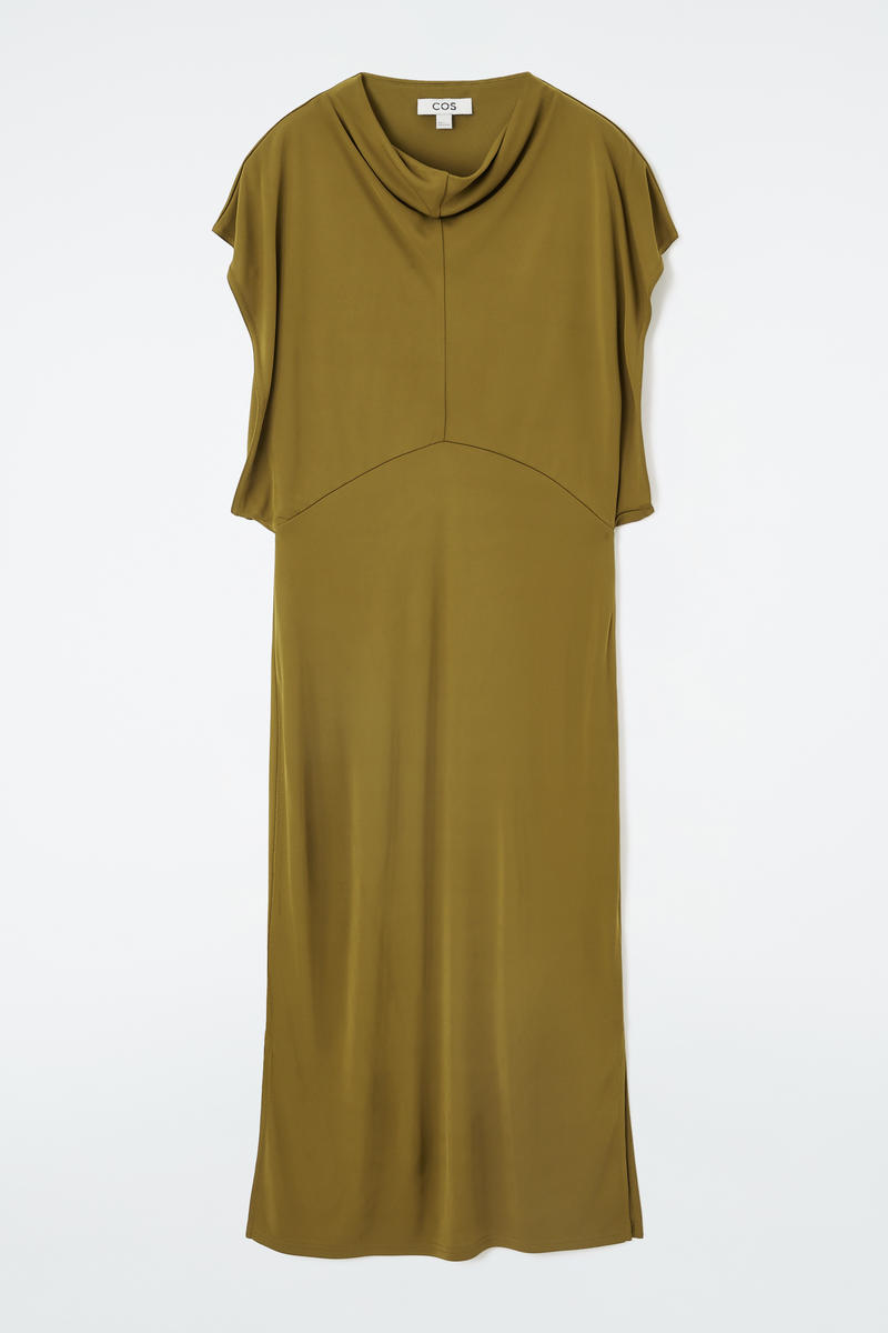 Draped Cowl-Neck Midi Dress