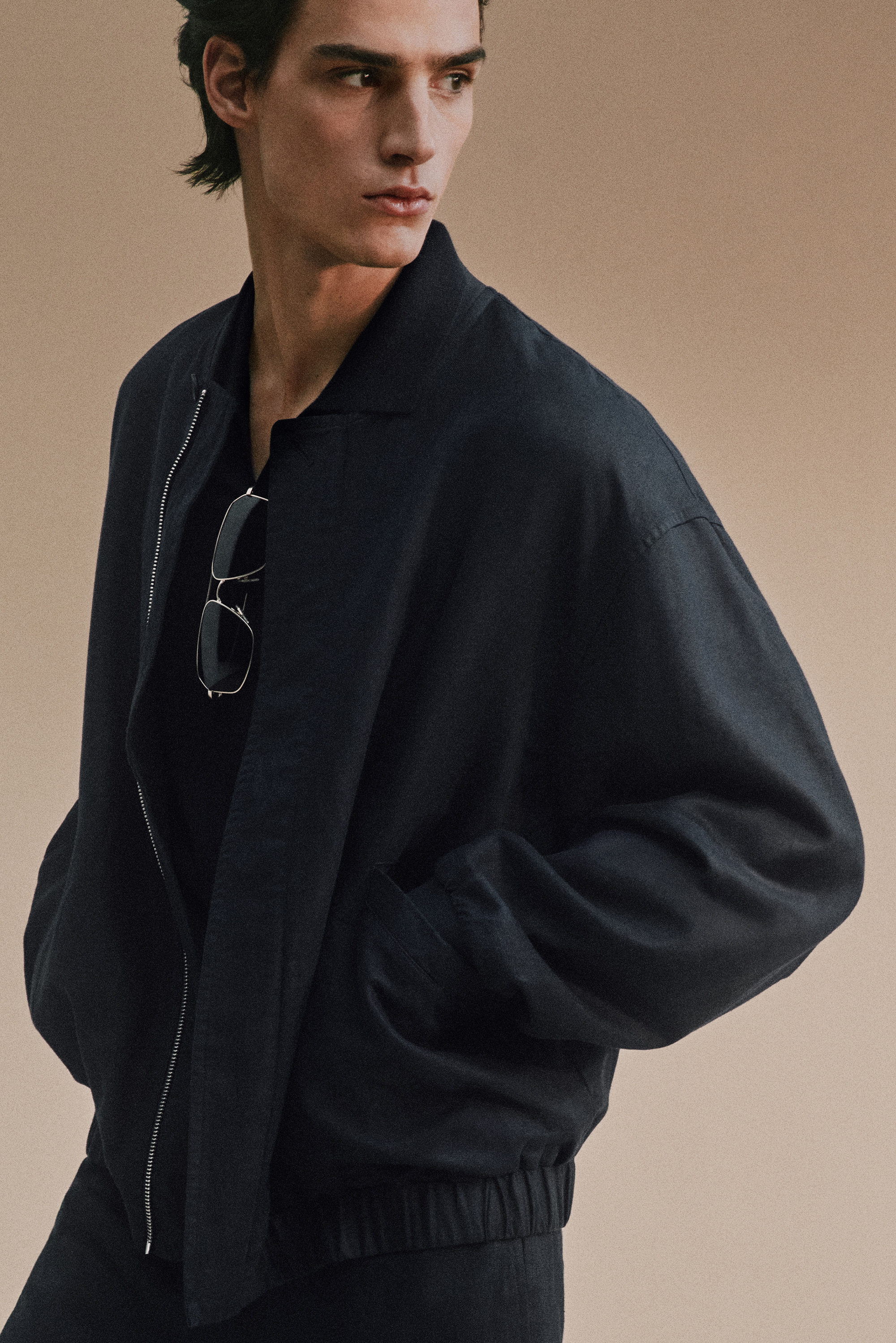 LINEN BOMBER JACKET - INDIGO