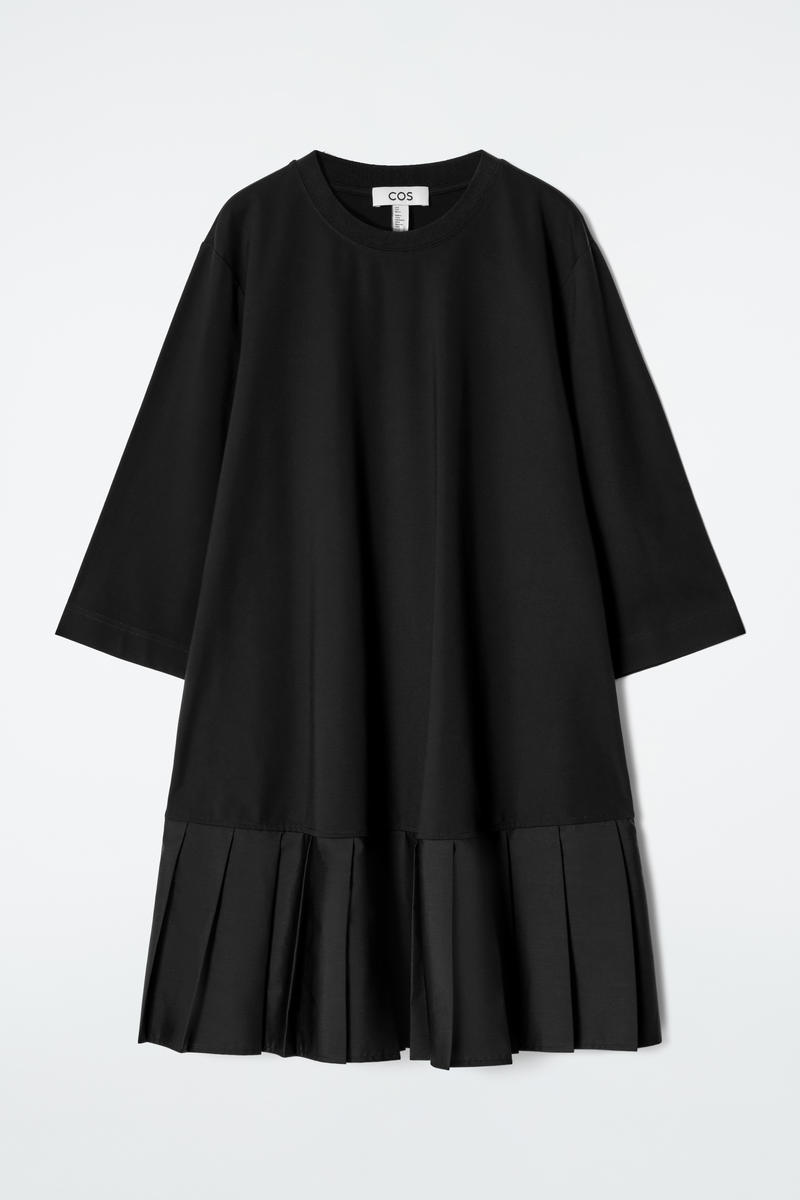 Pleated Dropped-Waist T-Shirt Dress