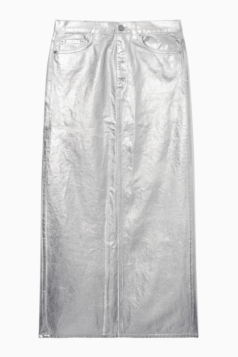 Coated-Denim Maxi Skirt