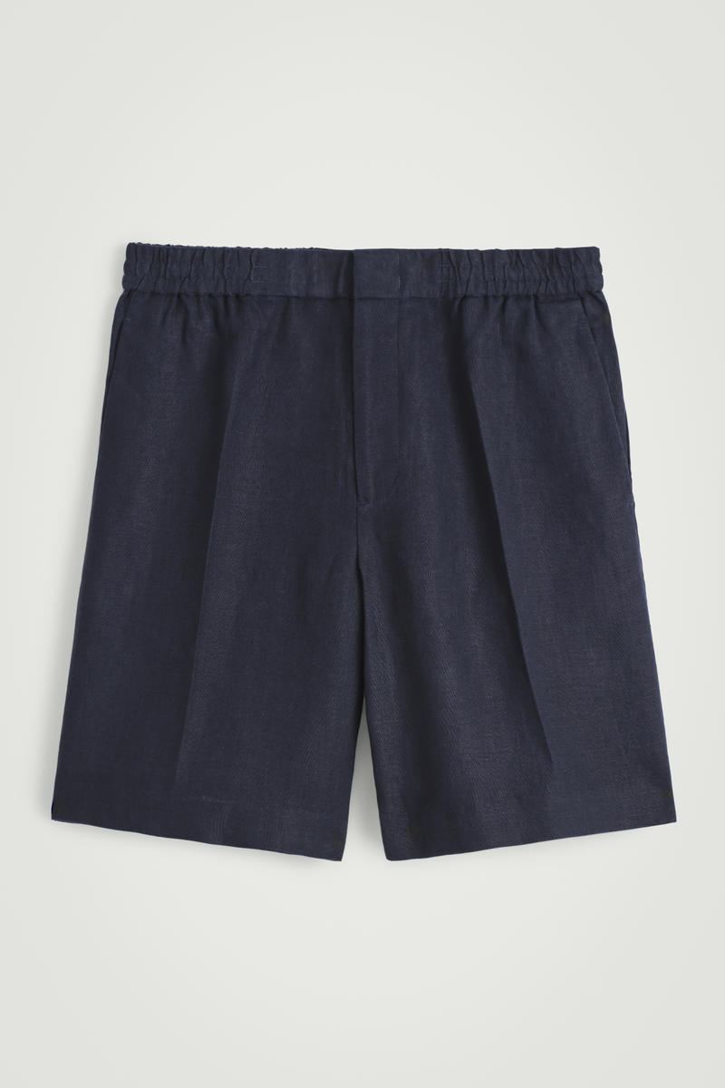 Elasticated Linen Shorts in Blue