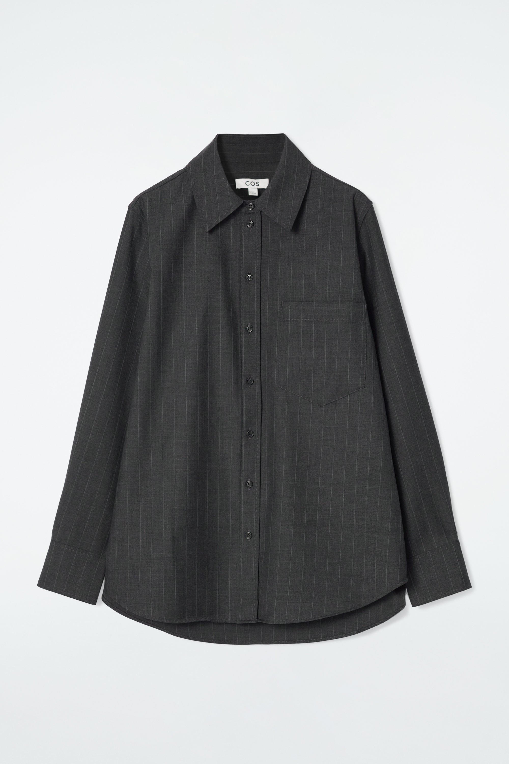 RELAXED PINSTRIPED WOOL SHIRT - DARK GREY / PINSTRIPED | COS