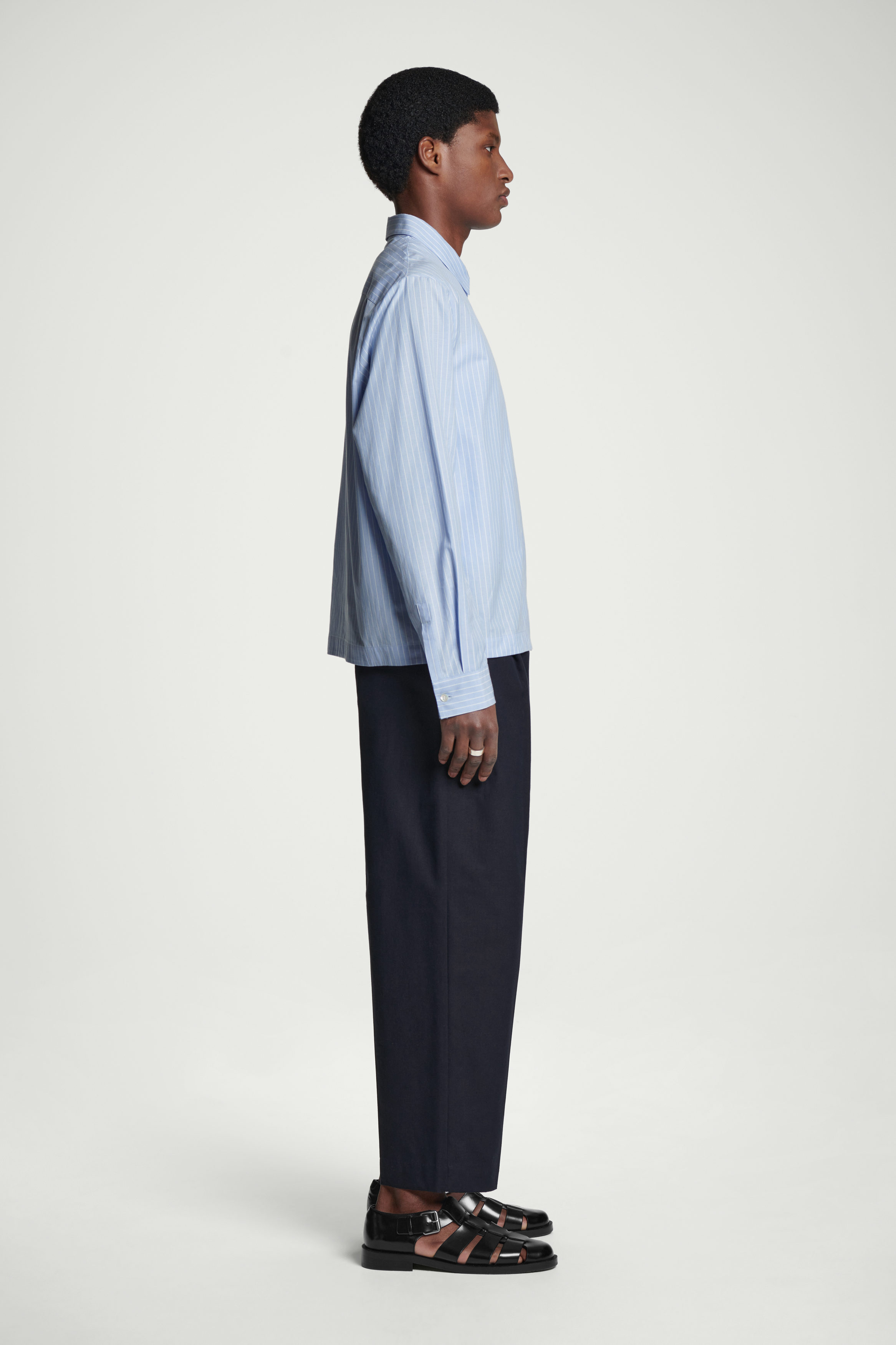 ZIPPED TWILL SHIRT - BLUE / STRIPED