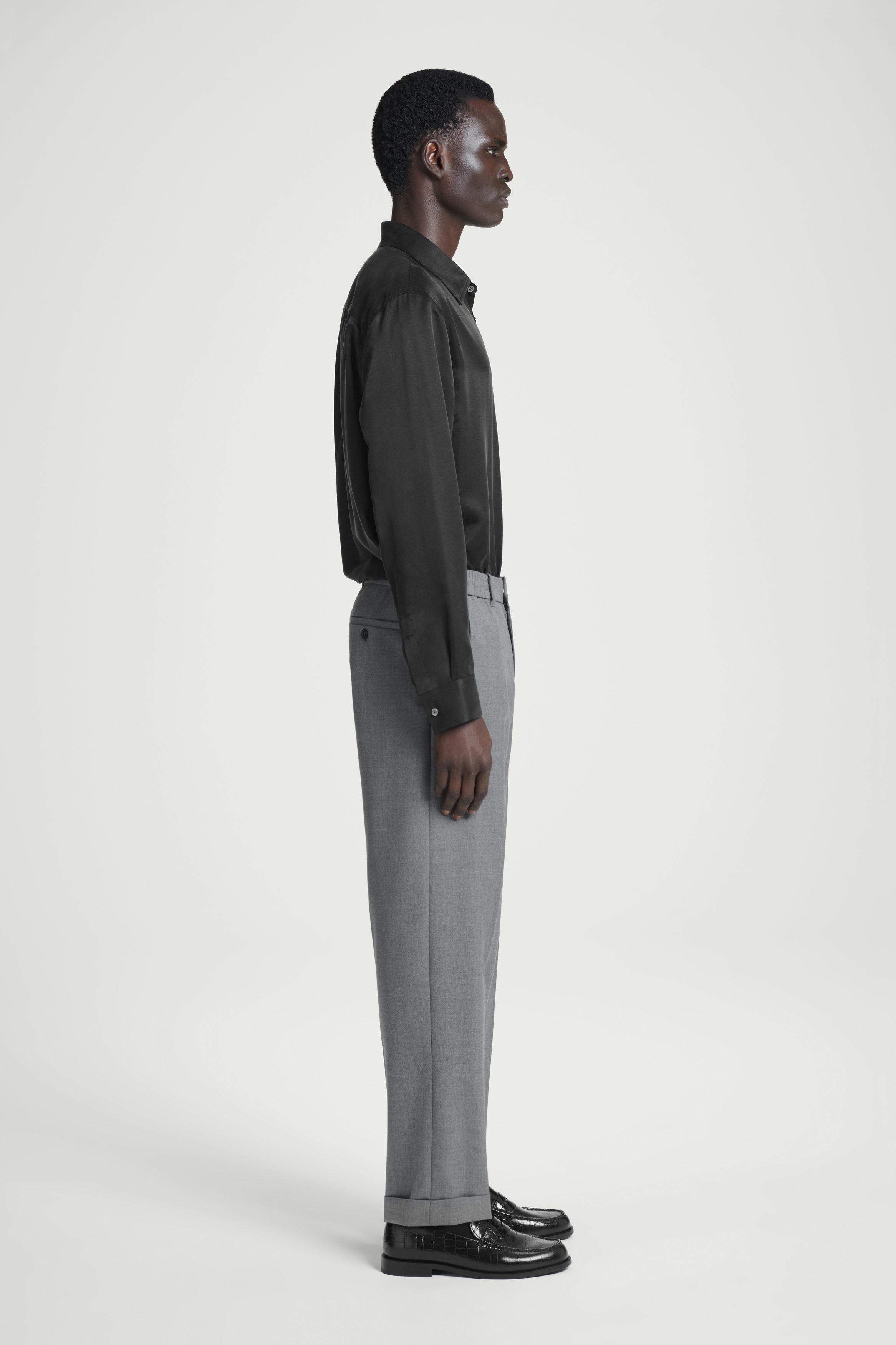 TURN-UP WOOL-BLEND STRAIGHT-LEG PANTS - GRAY MÉLANGE | COS