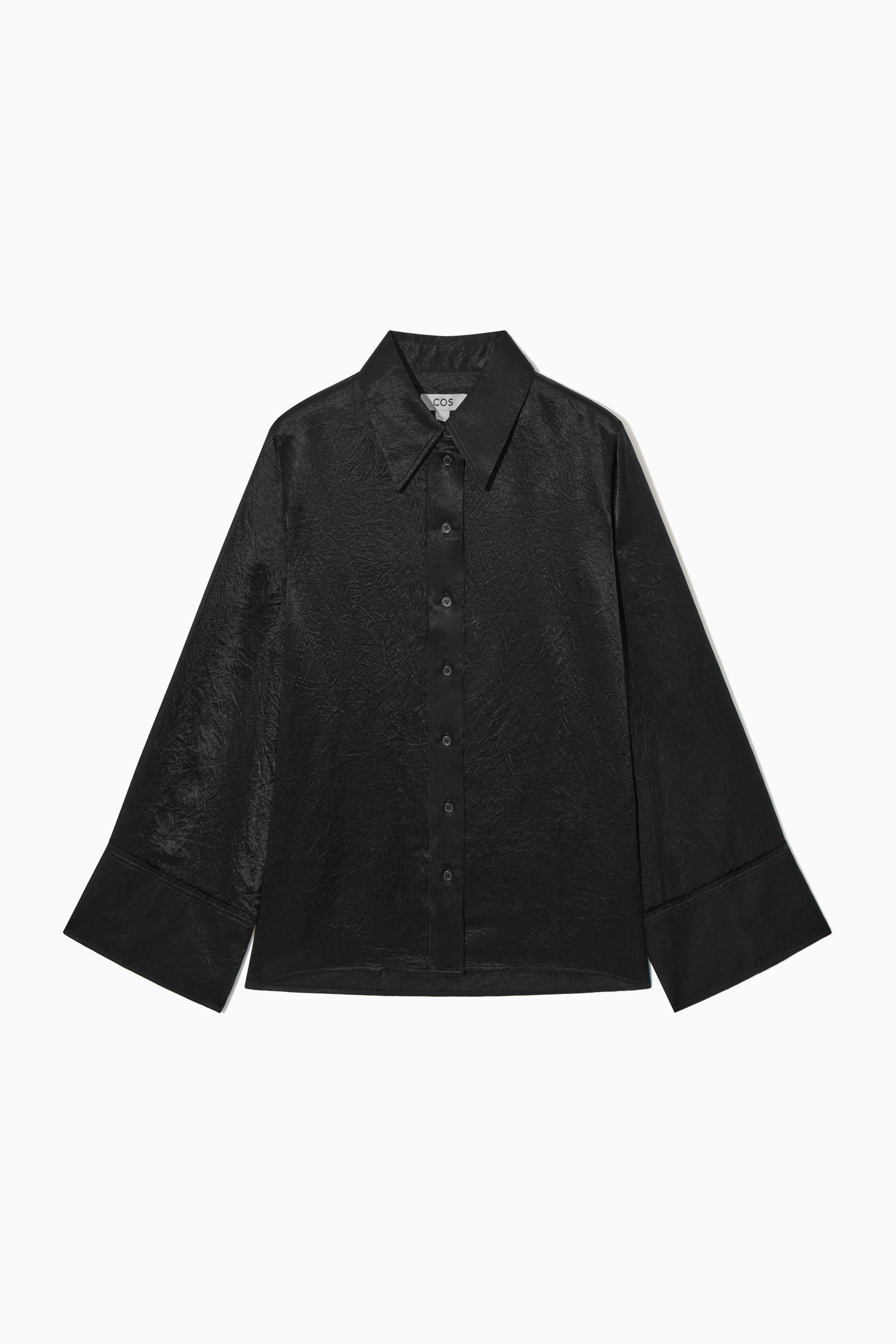 WIDE-SLEEVE CRINKLED-SATIN SHIRT - BLACK WIDE-SLEEVE CRINKLED-SATIN SHIRT - BLACK
