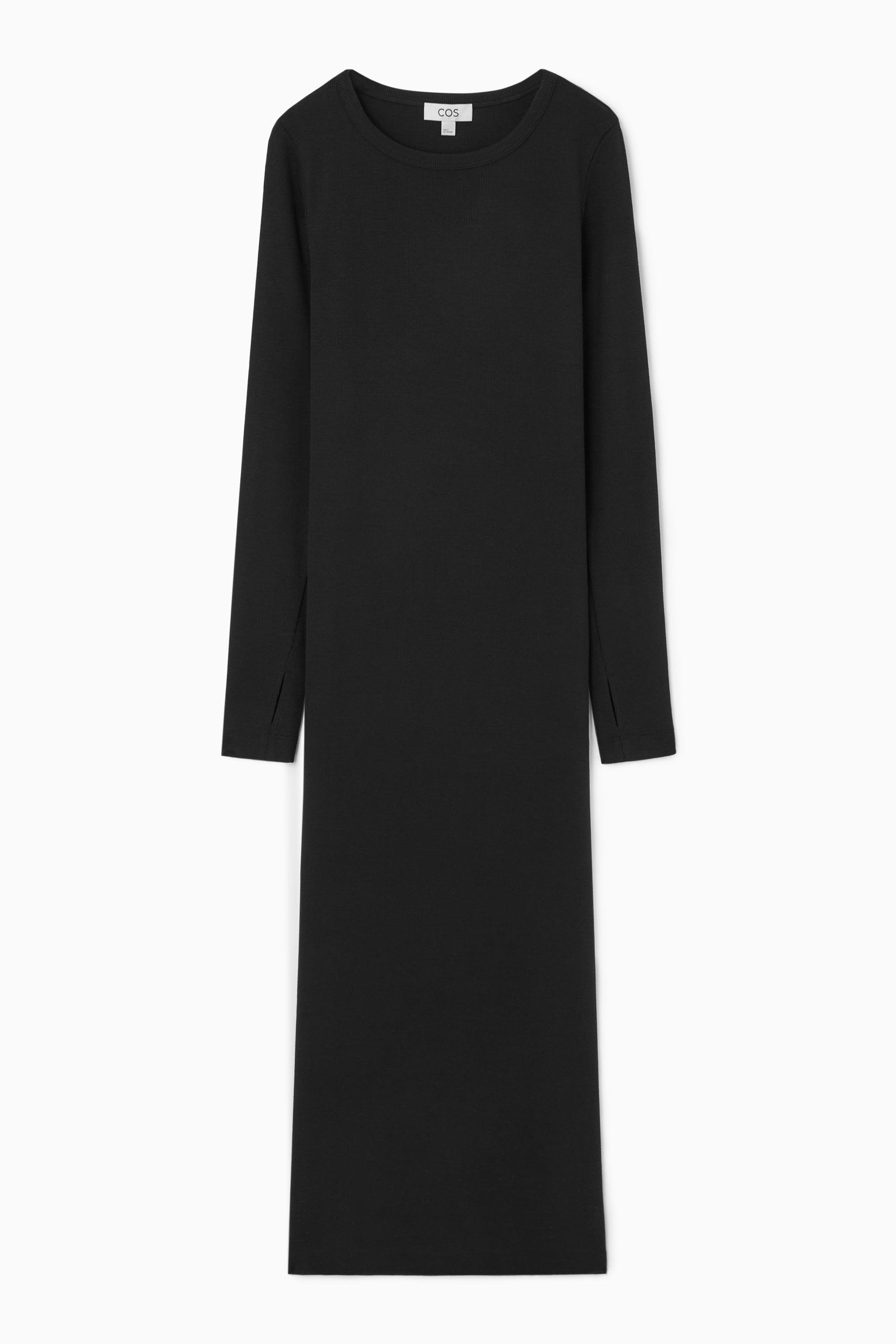 Black ribbed long sleeve midi dress hotsell