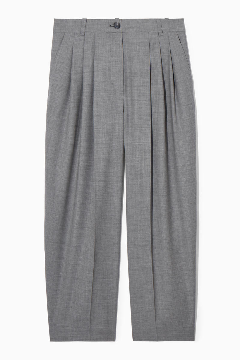 Barrel-Leg Wool Trousers in Grey