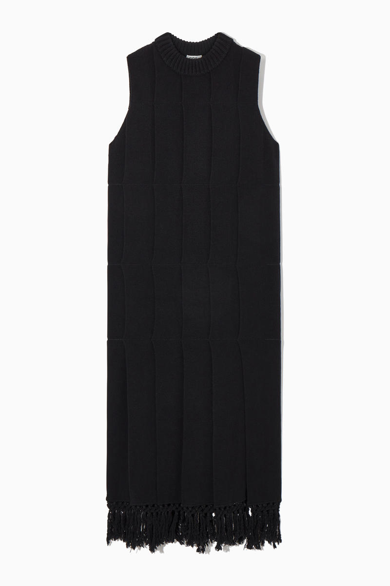 Fringed Panelled Wool Midi Dress