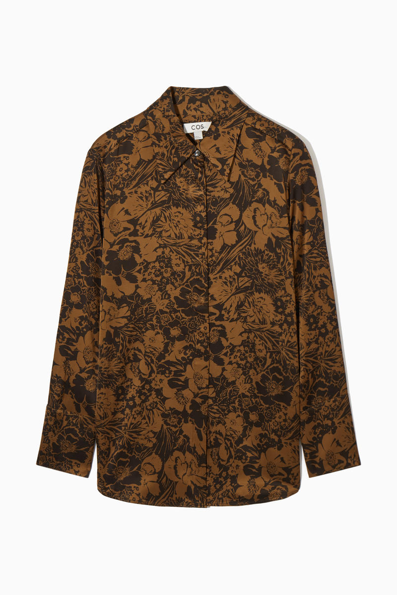 Oversized Floral-Print Satin Shirt