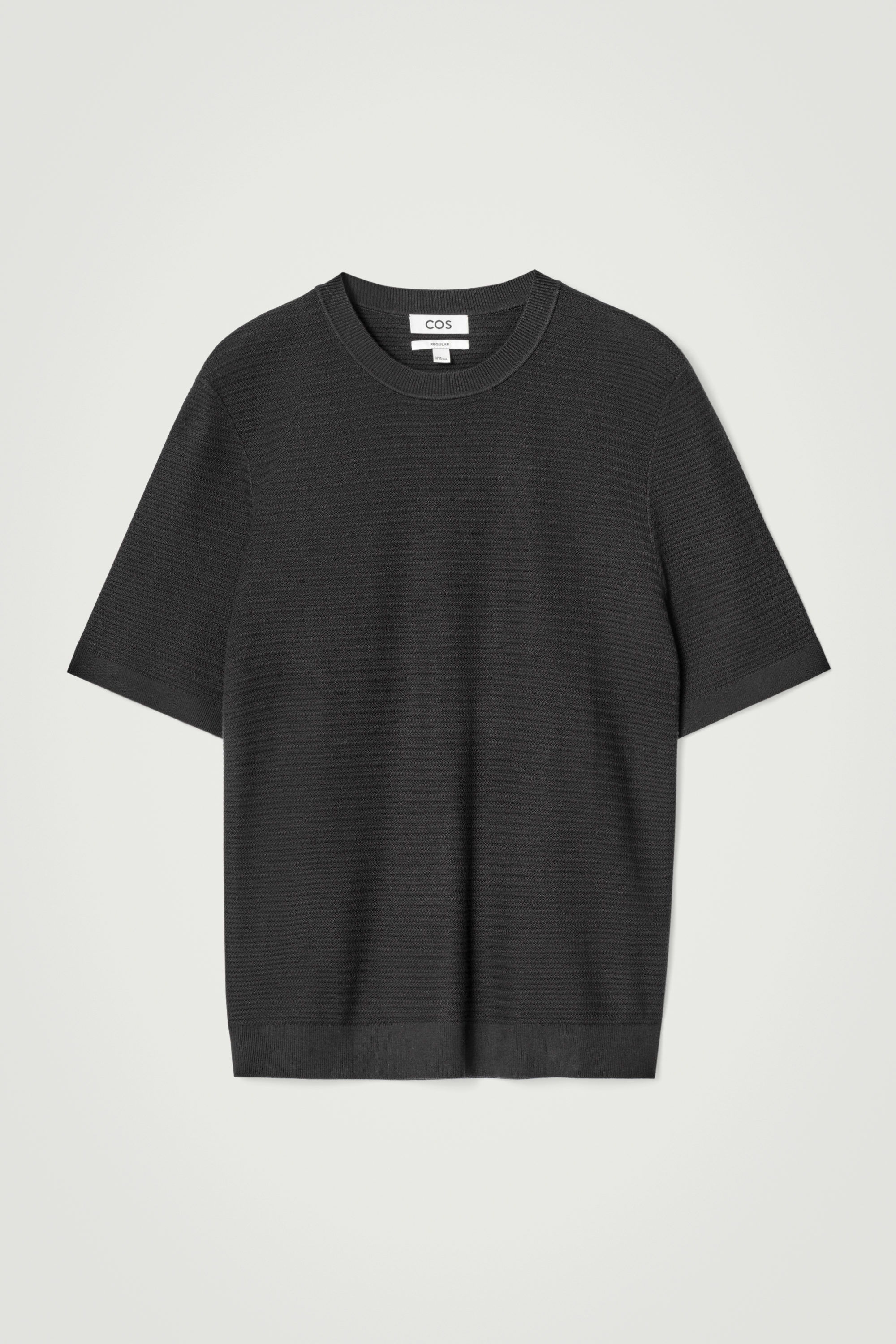 TEXTURED KNITTED COTTON T-SHIRT - BLACK | COS
