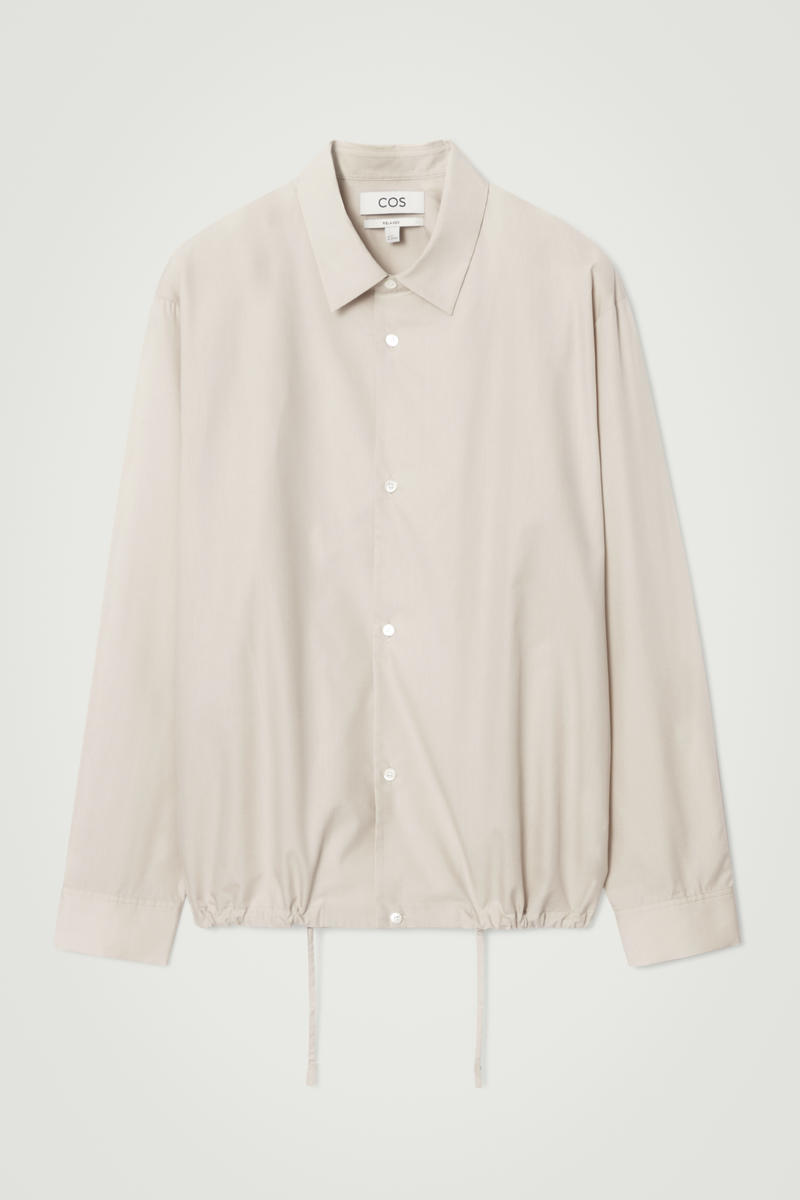 Relaxed Drawstring Shirt in Beige