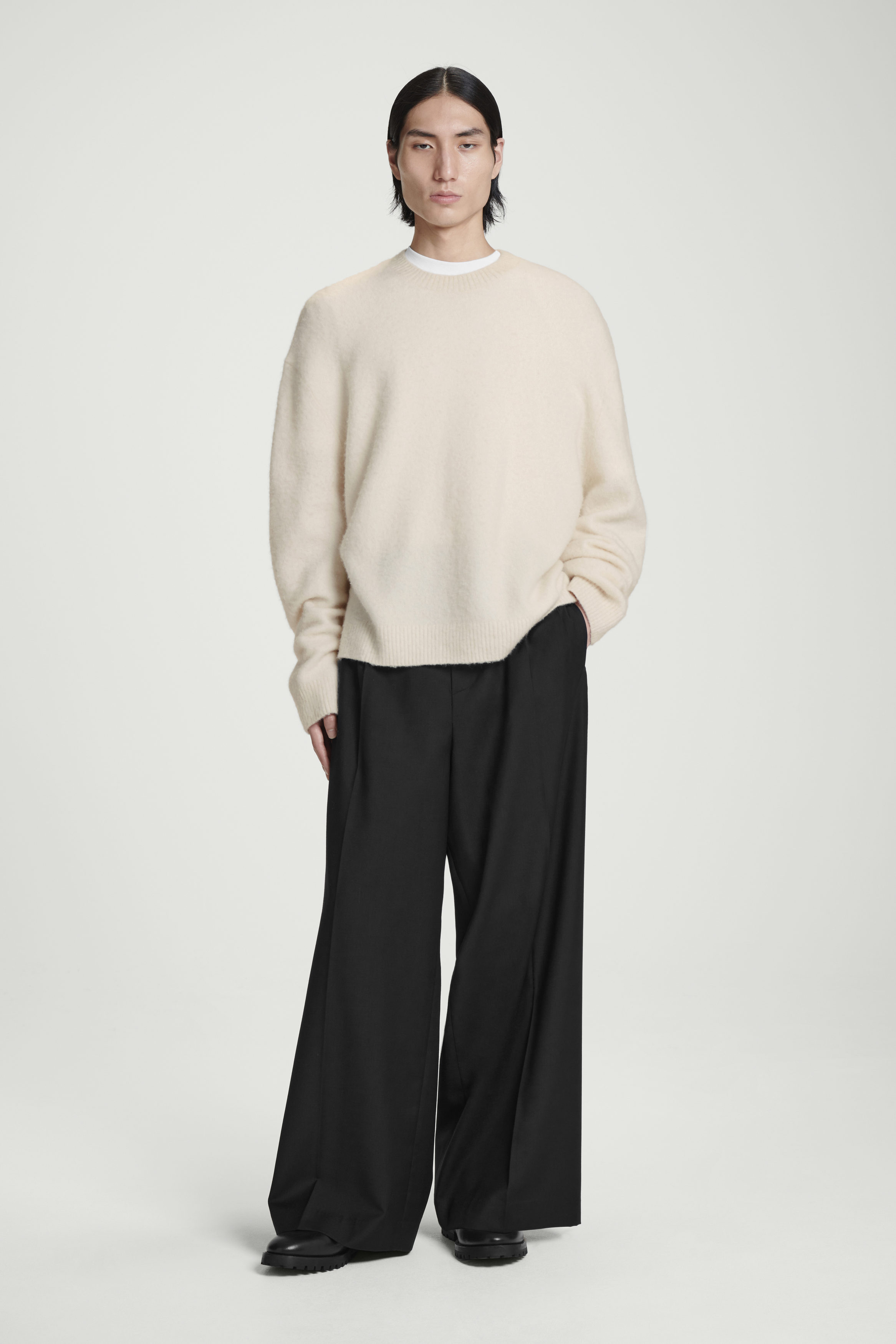 BRUSHED-WOOL CREW-NECK JUMPER - OFF-WHITE BRUSHED-WOOL CREW-NECK JUMPER - OFF-WHITE