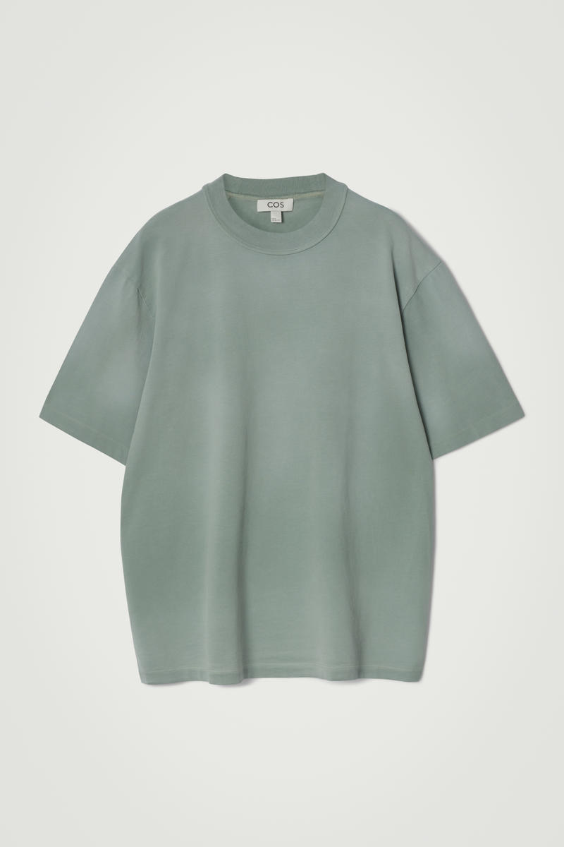 Oversized Washed-Jersey Mock-Neck T-Shirt in Green