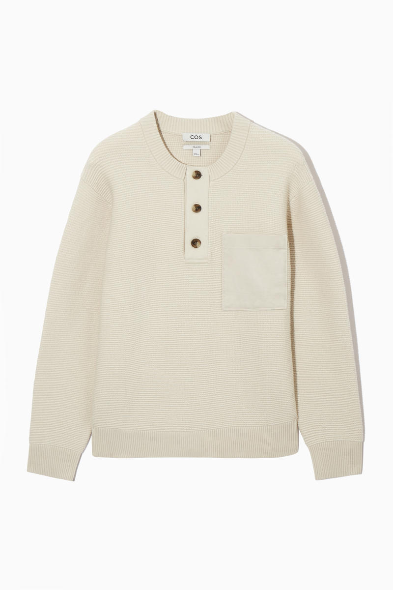 Waffle-Knit Henley Jumper