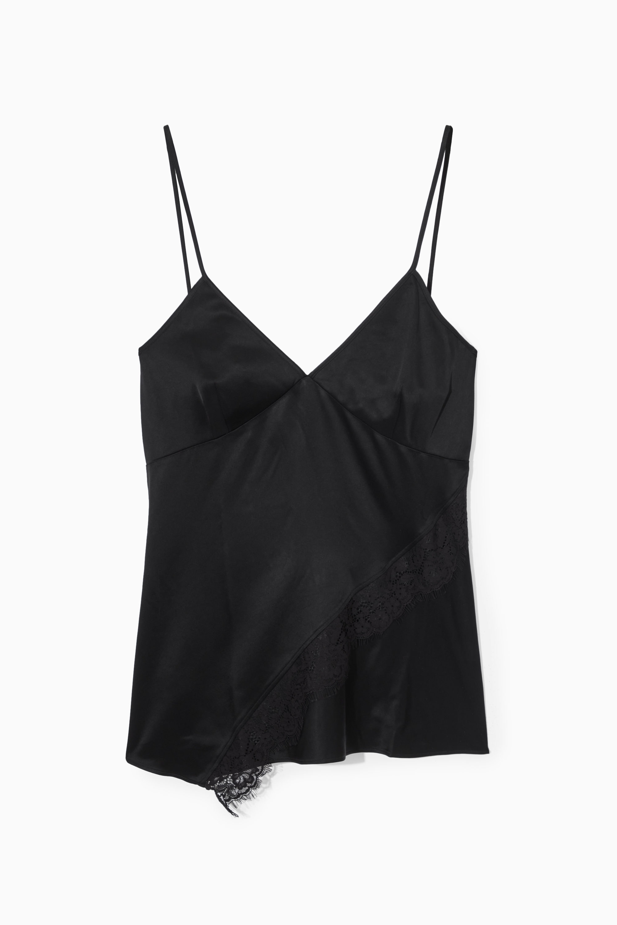 LACE-TRIMMED SILK CAMI TOP - BLACK - COS