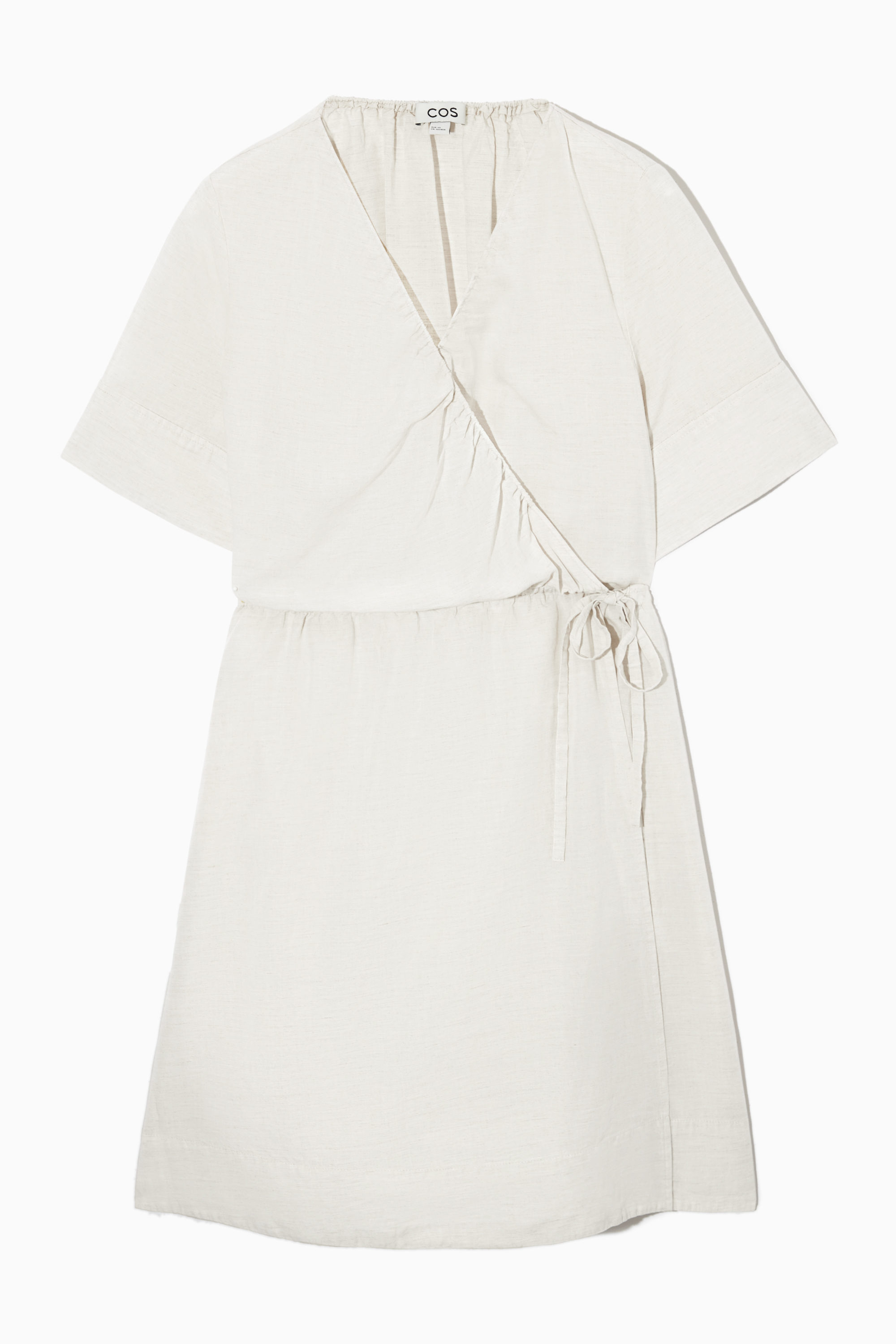 MINI LINEN-BLEND WRAP DRESS - CREAM