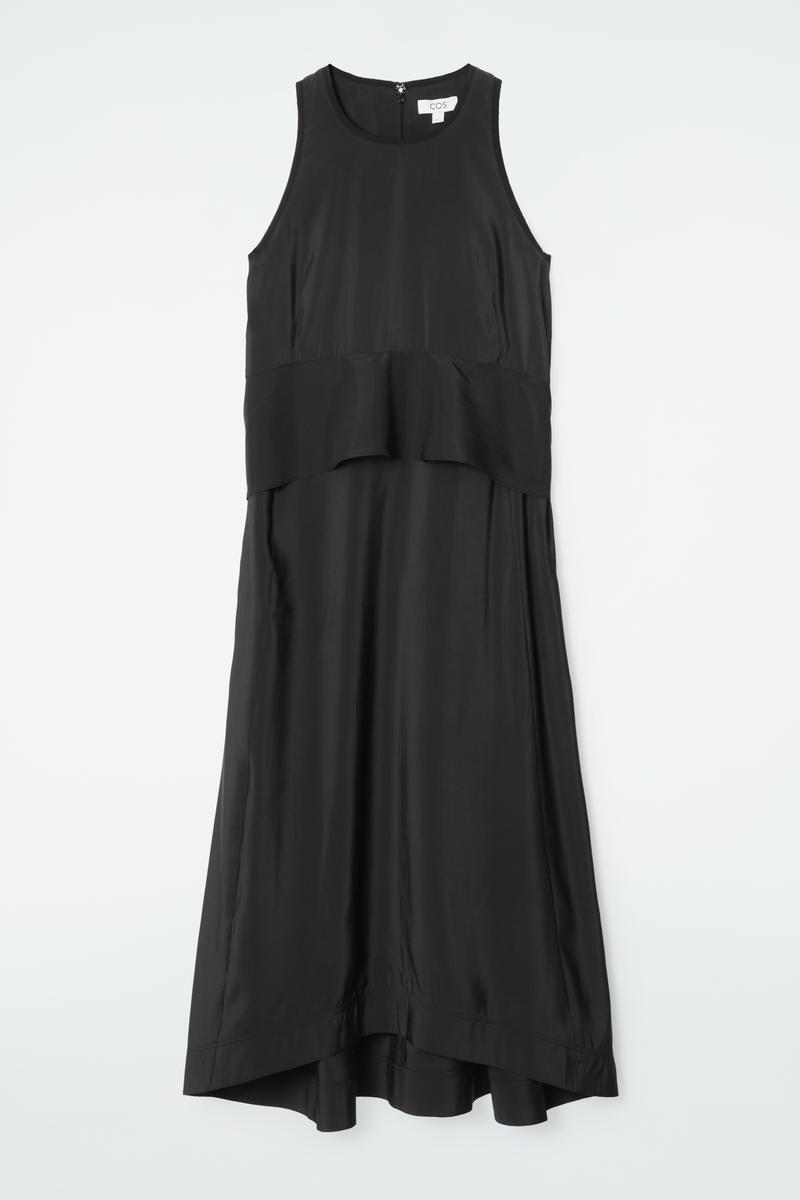 Draped-Peplum Maxi Dress