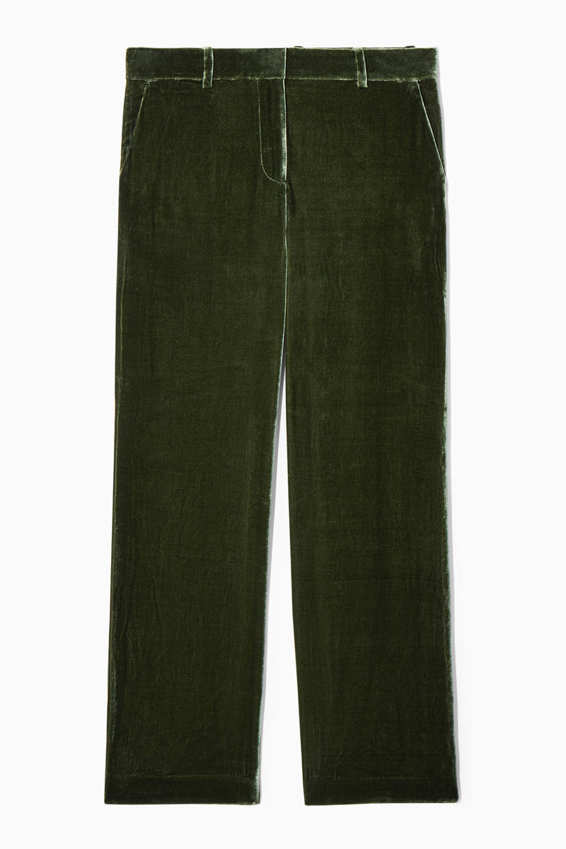 Silk-Blend Velvet Straight-Leg Trousers in Green