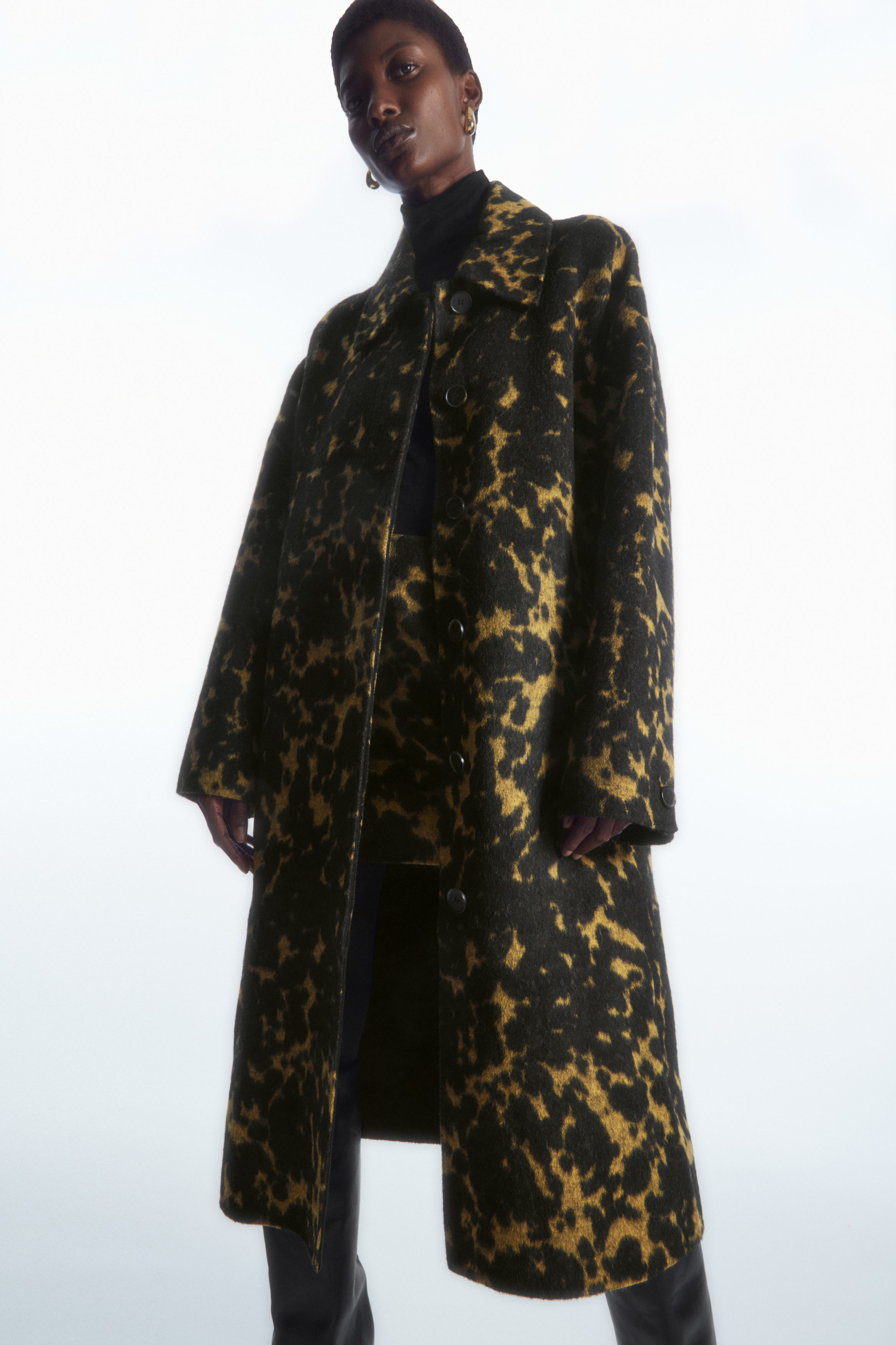 OVERSIZED TORTOISESHELL-PRINT WOOL COAT