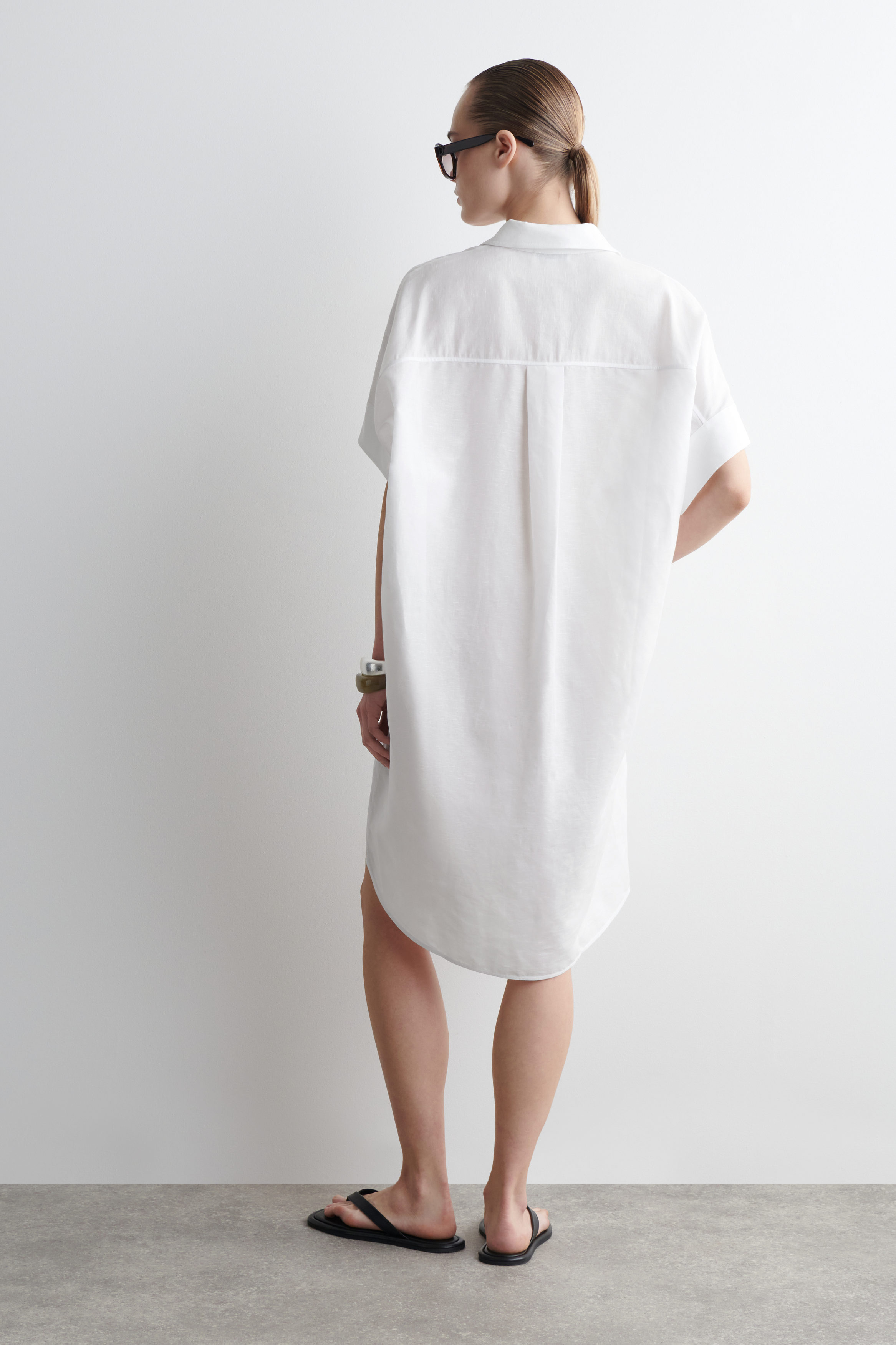ROUNDED LINEN-COTTON SHIRT DRESS - WHITE | COS