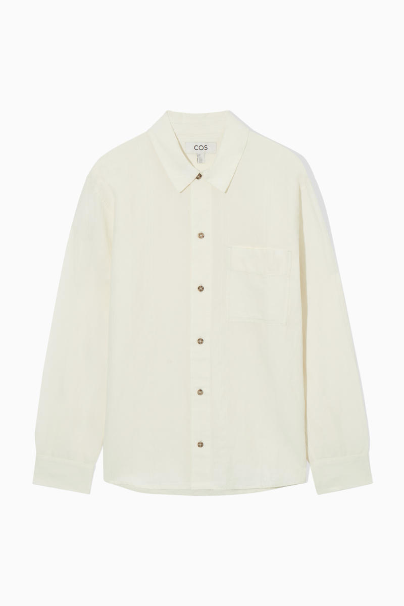 Relaxed Textured Linen-Blend Shirt in Beige