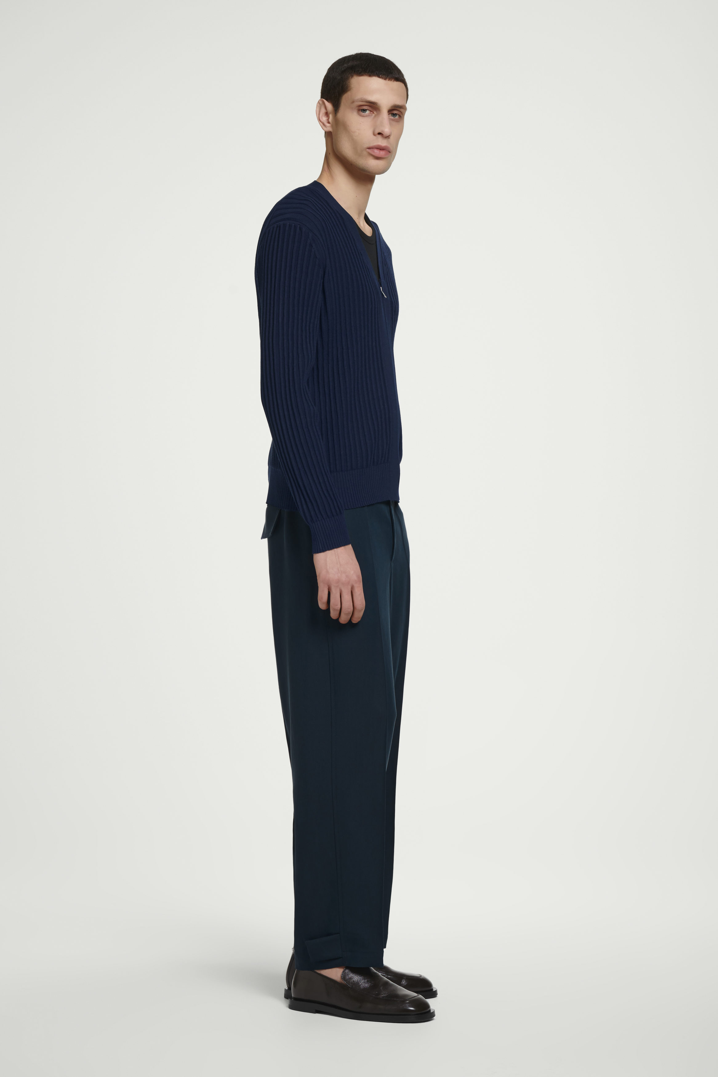 SILK-COTTON ZIP-UP CARDIGAN - MIDNIGHT | COS