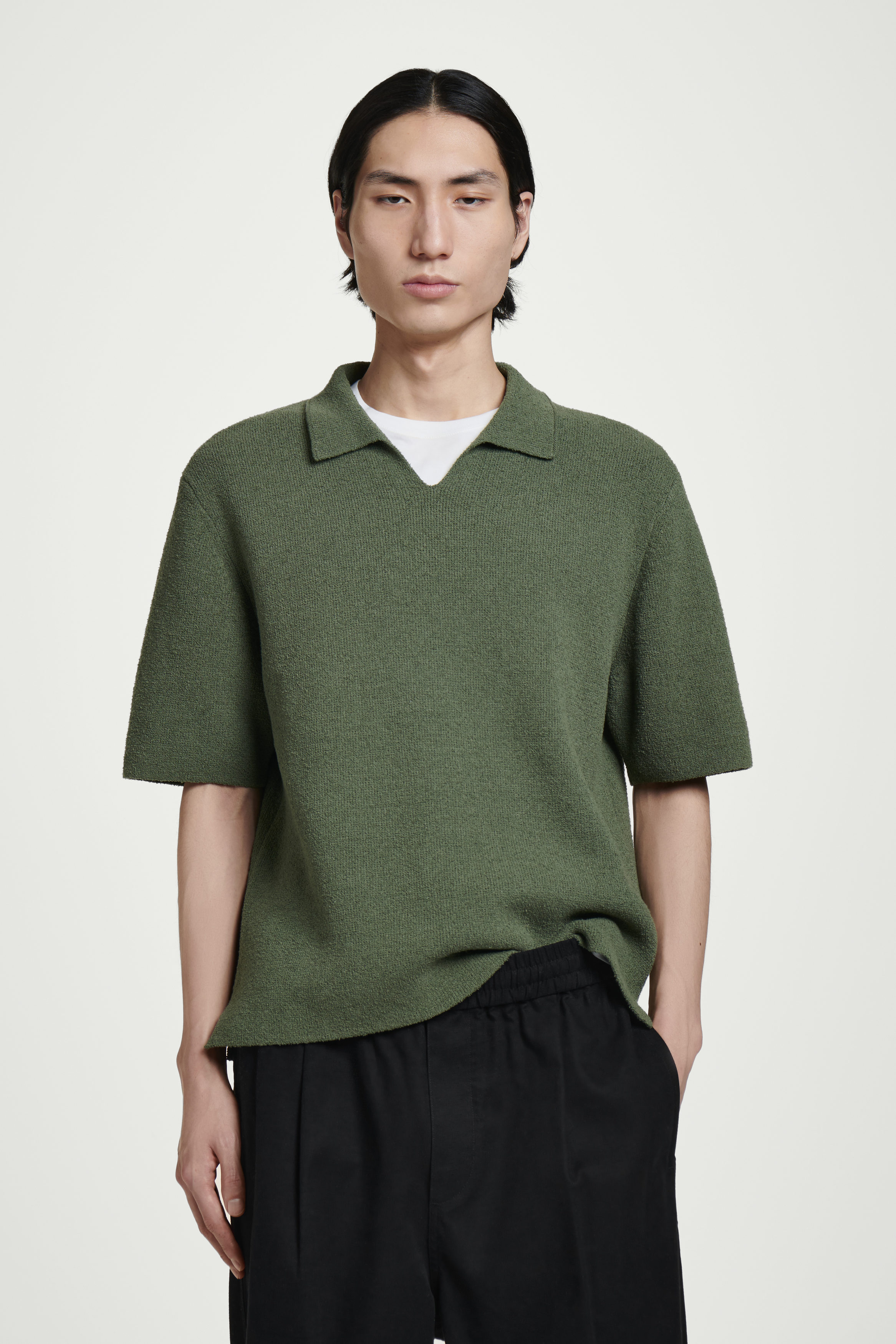 【COOR】 25SS Open collar light cotton polo knit / 追跡付 206195710-1-tea