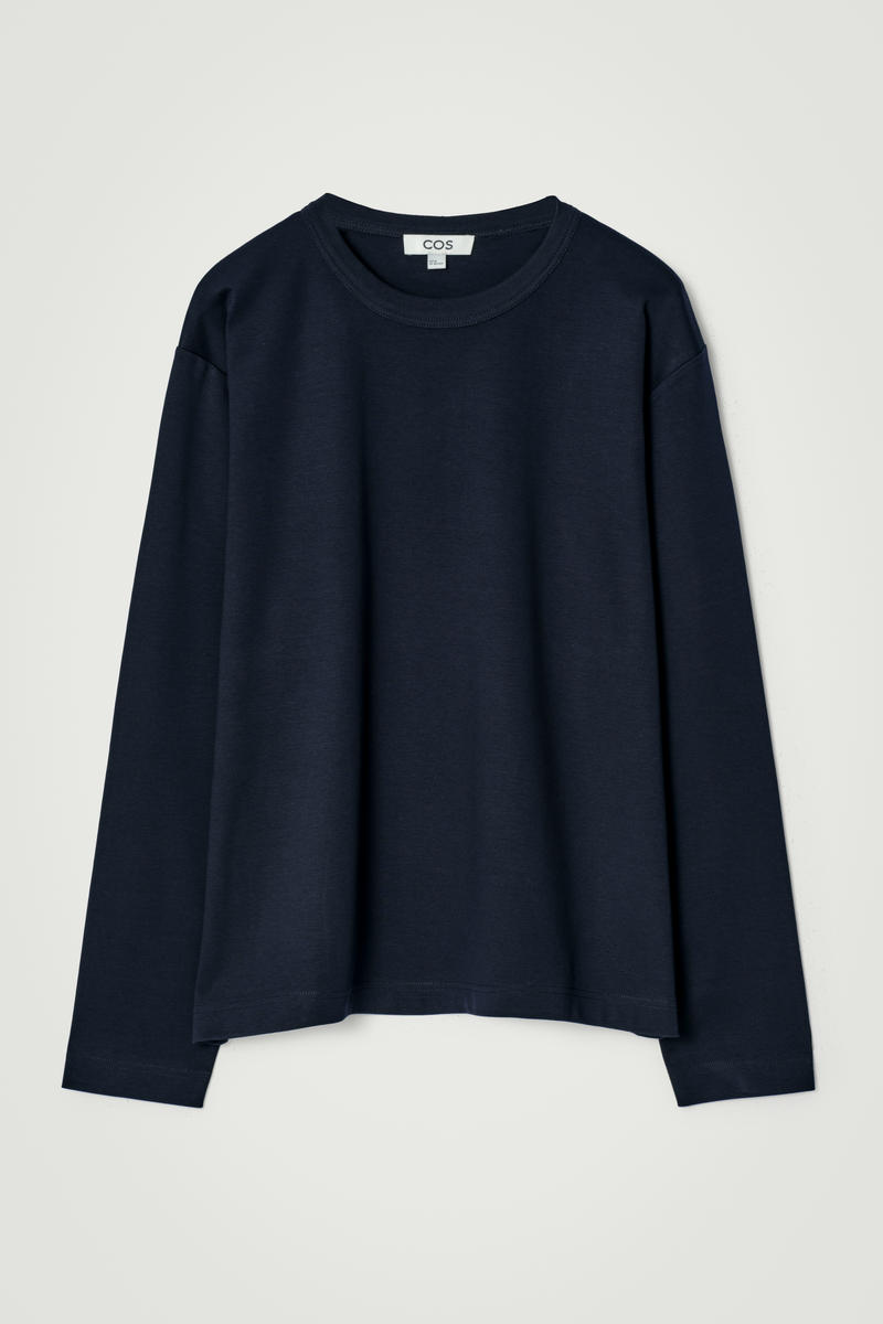 Relaxed Jersey Interlock Long-Sleeved T-Shirt in Navy