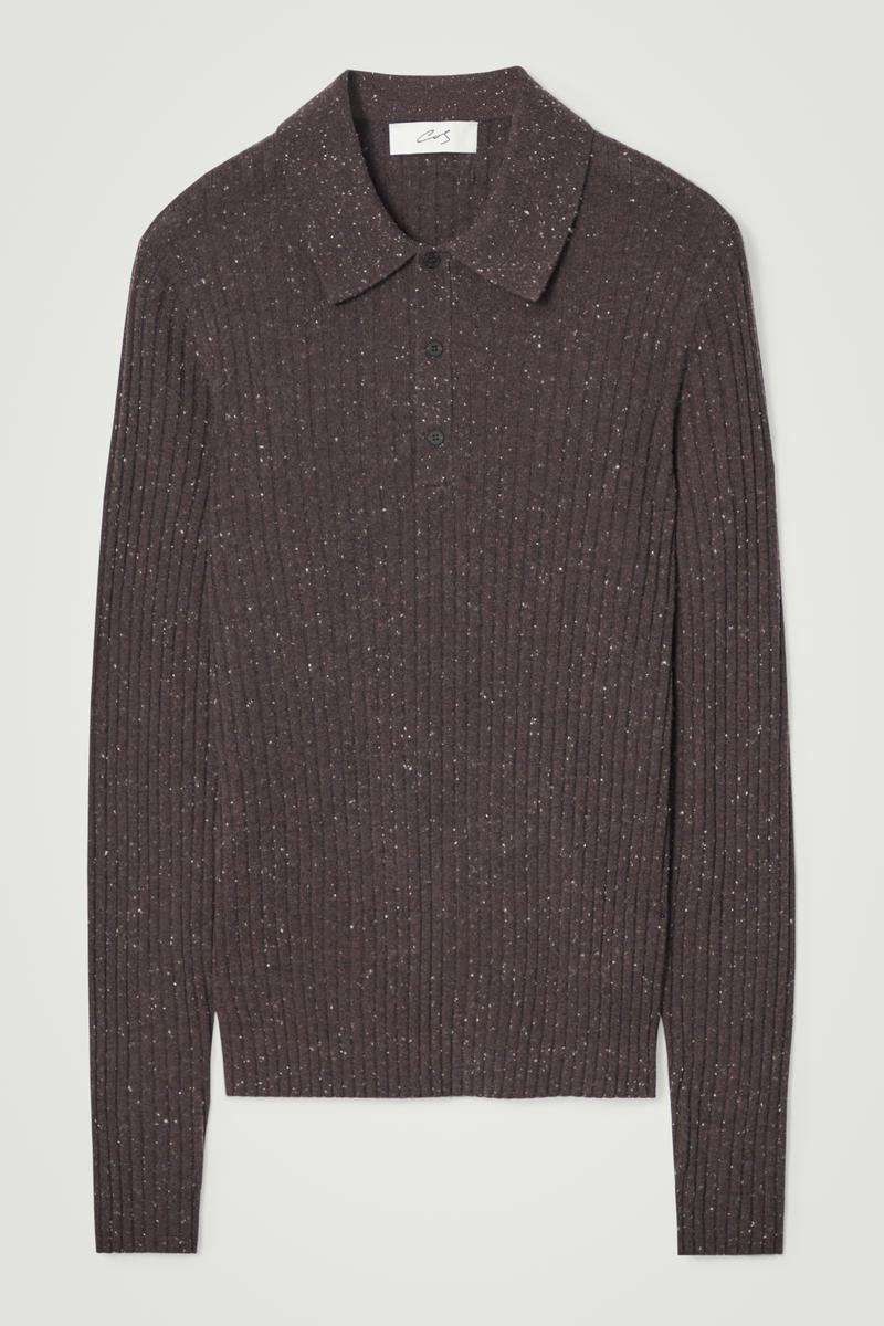 Shop Cos The Flecked Wool Polo Shirt In Brown