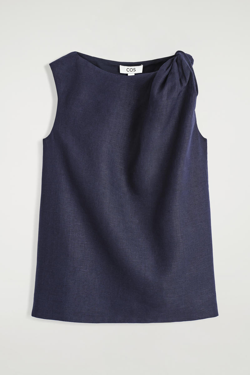 Twisted-Detail Linen Top in Navy