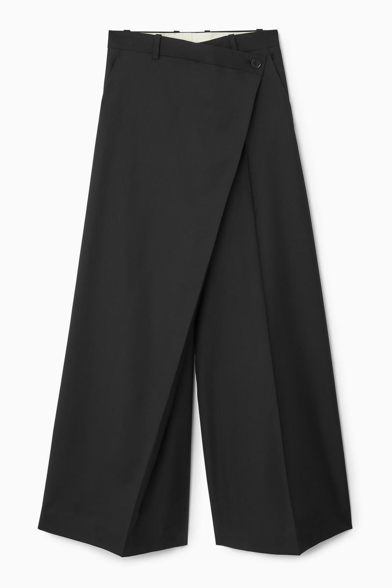 Relaxed Wrap-Front Wool Wide-Leg Trousers