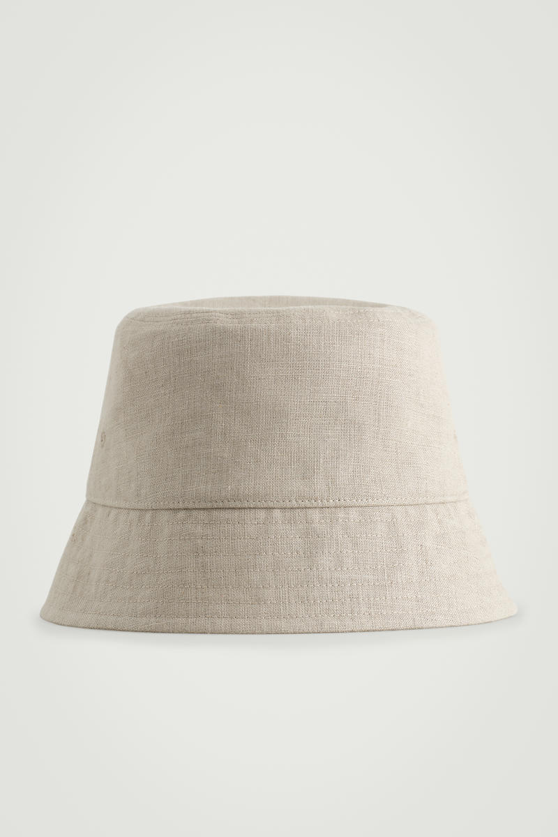 Linen Bucket Hat in Beige