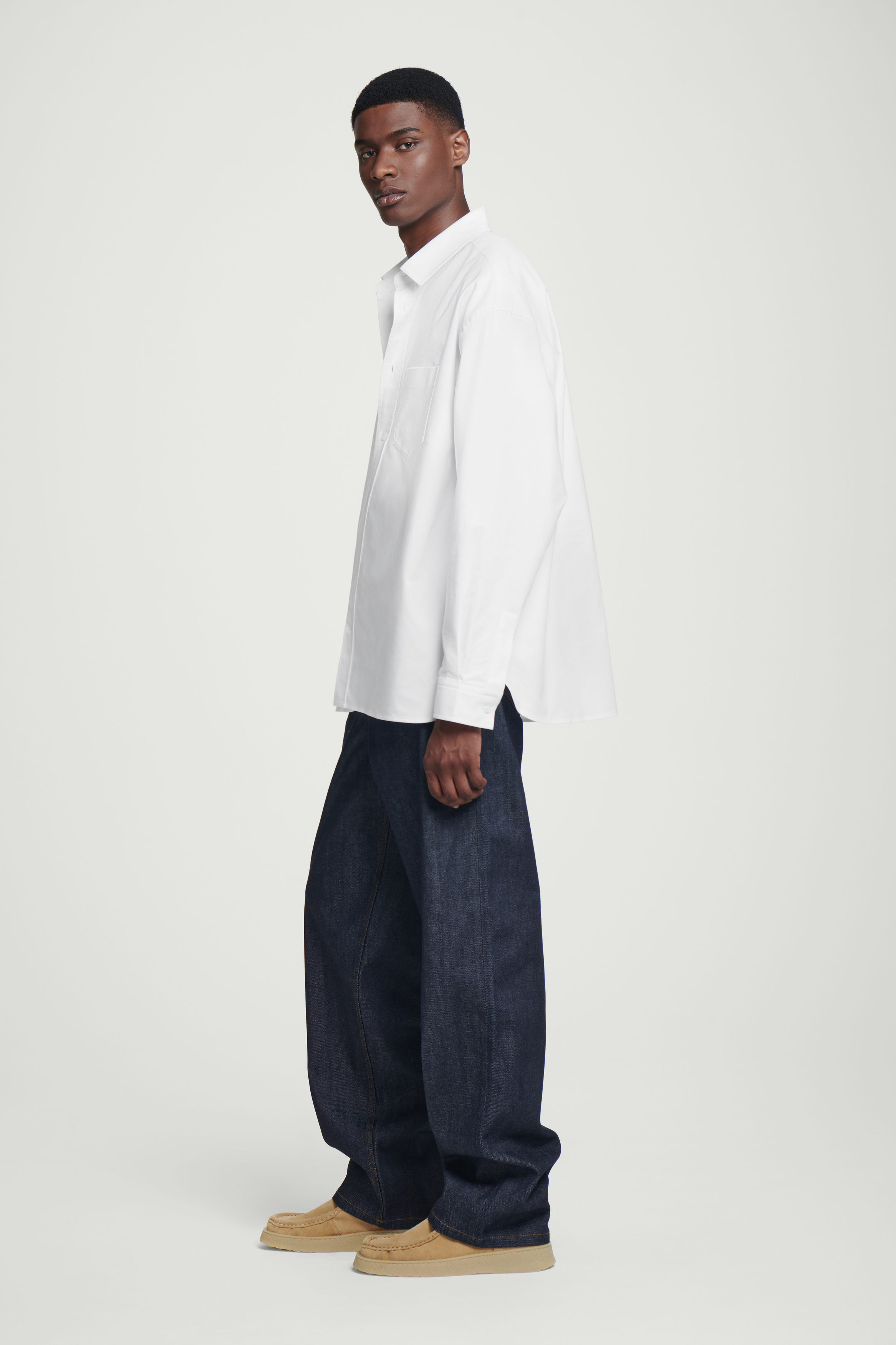 WIDE OVERSIZED COTTON OXFORD SHIRT - WHITE