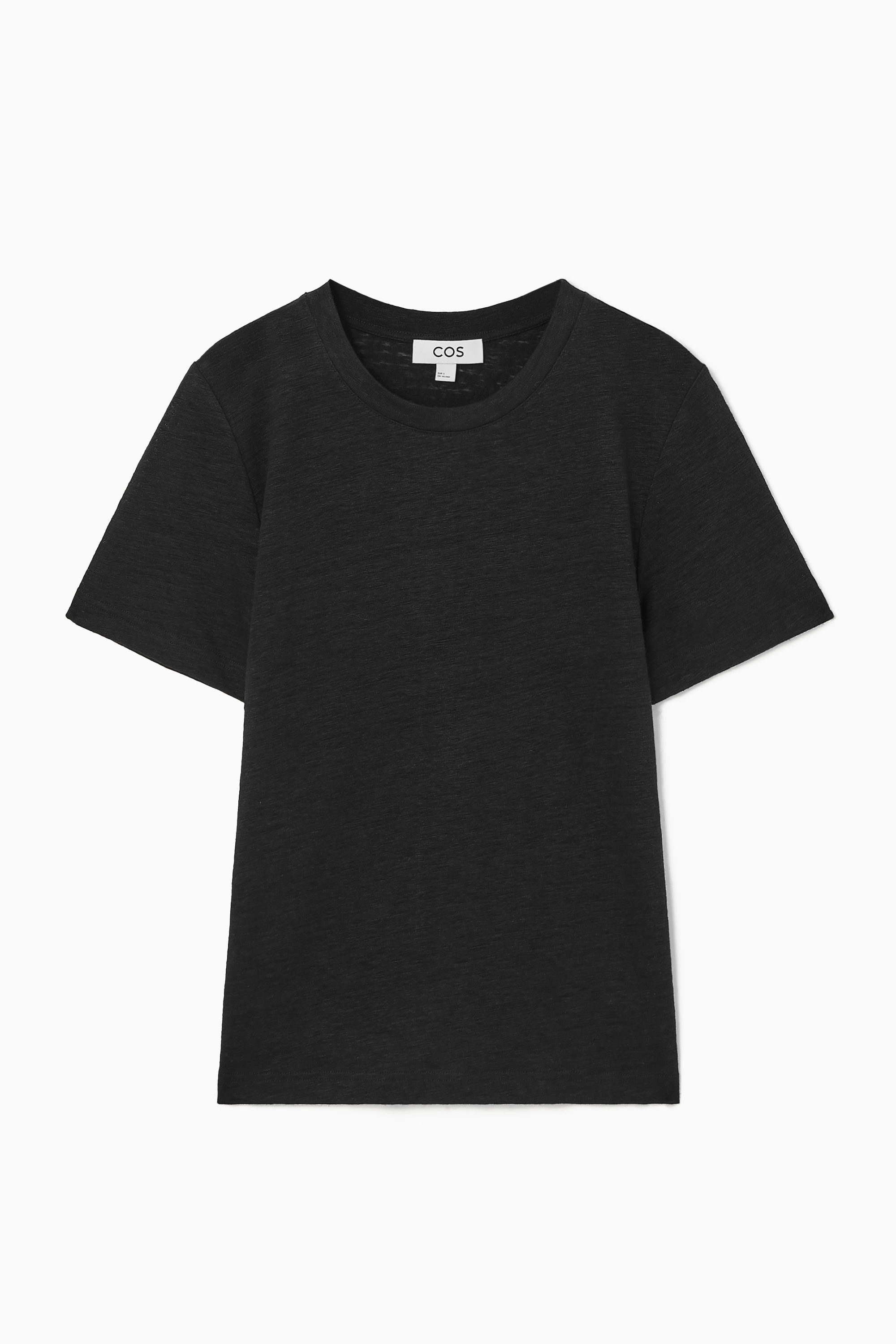 REGULAR LINEN T-SHIRT - BLACK | COS