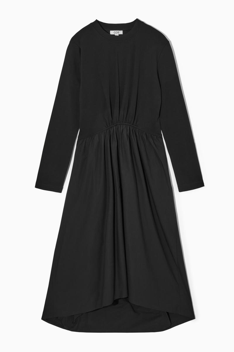 Asymmetric Gathered-Waist Midi Dress